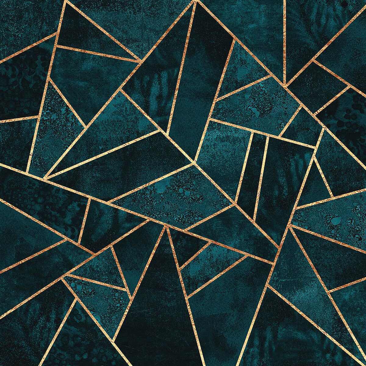 Papier peint mosaïque dans les tons émeraude et or