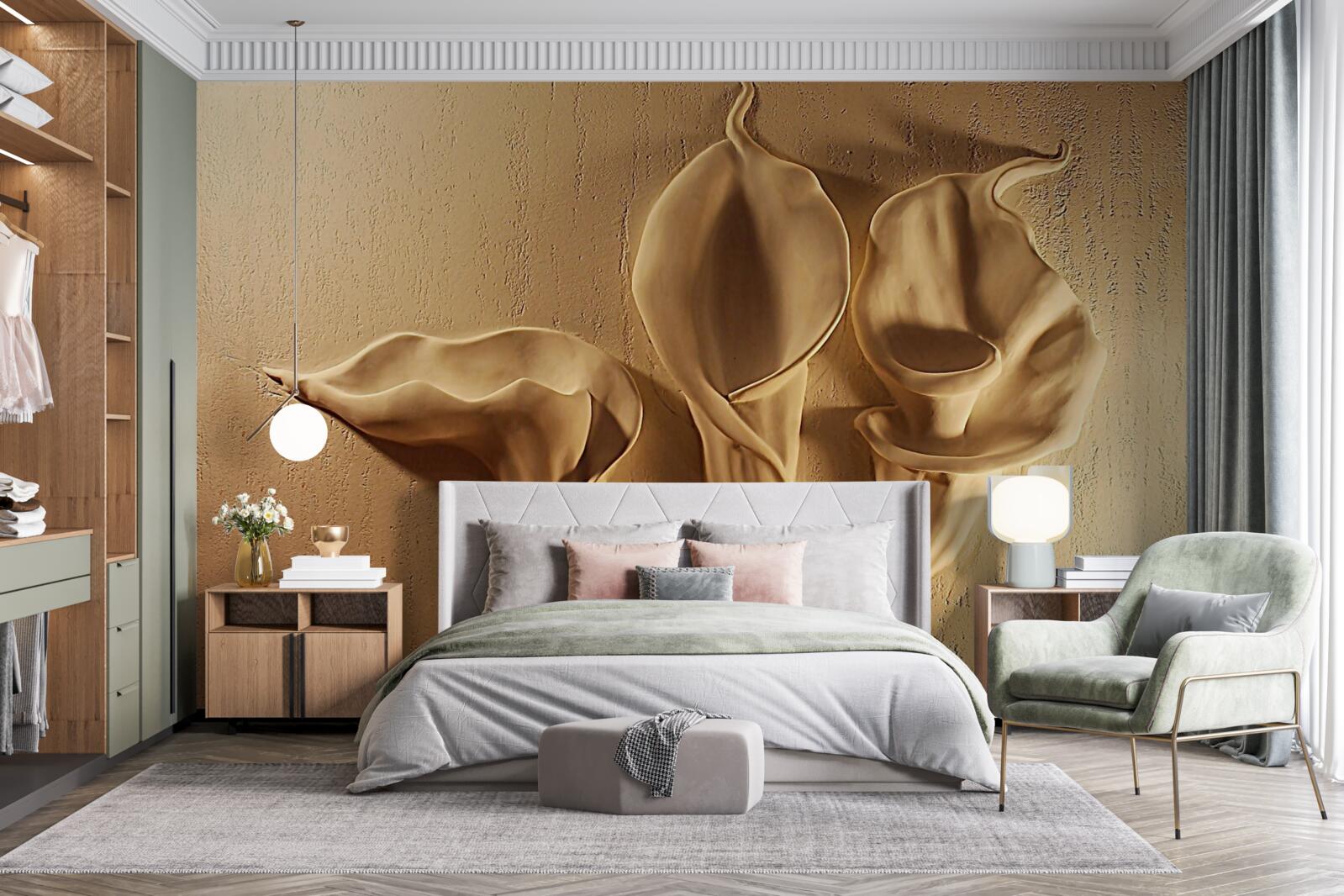 Papier peint calla lilies made in sand on the wall