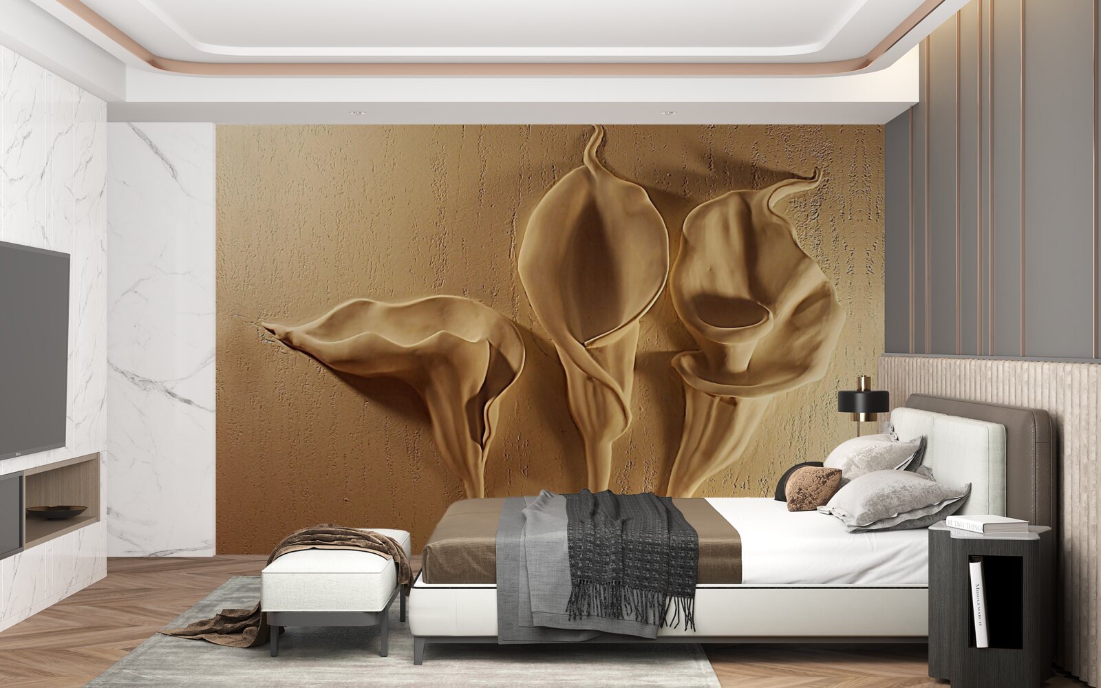 Papier peint calla lilies made in sand on the wall