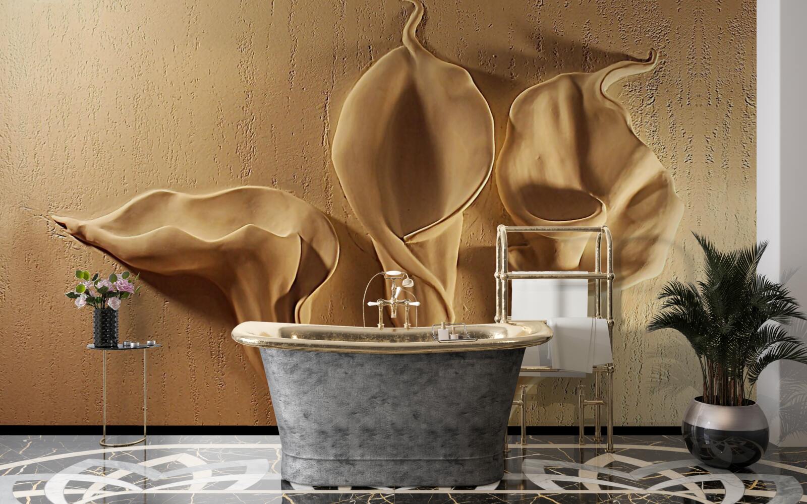 Papier peint calla lilies made in sand on the wall