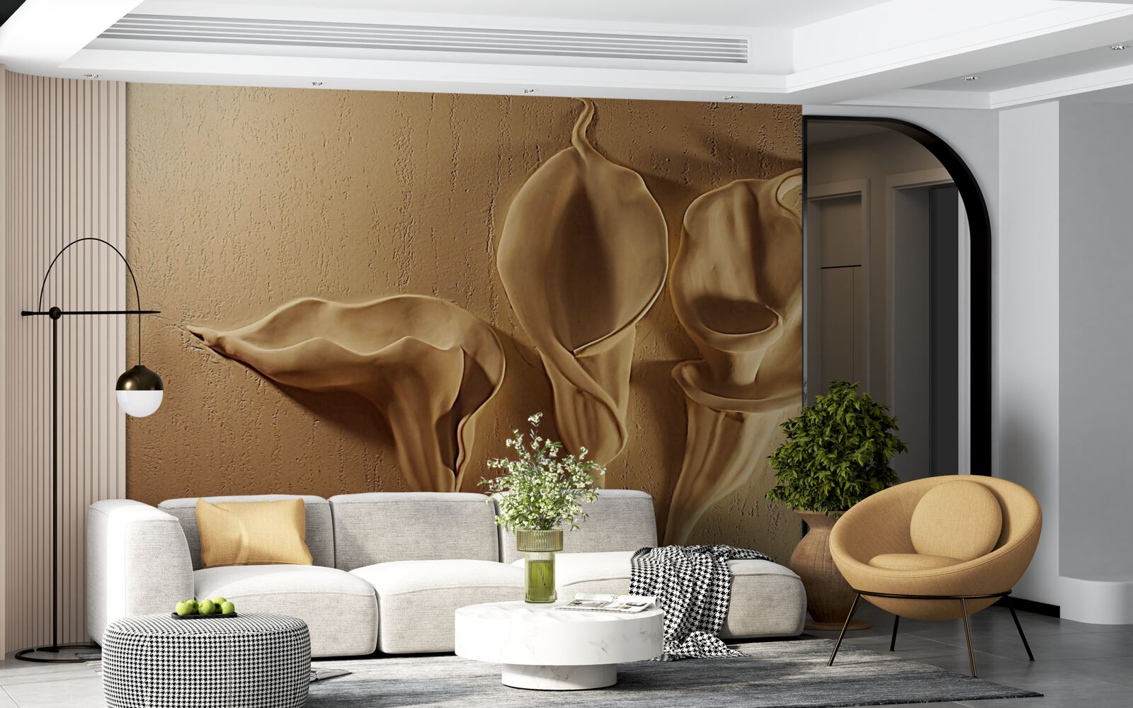 Papier peint calla lilies made in sand on the wall