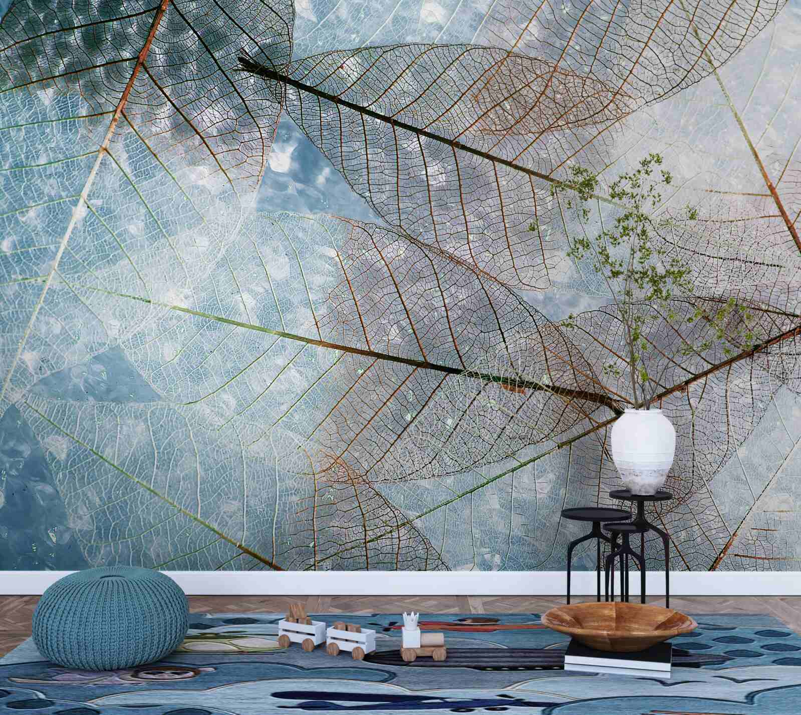 Papier peint feuilles transparentes contre le ciel