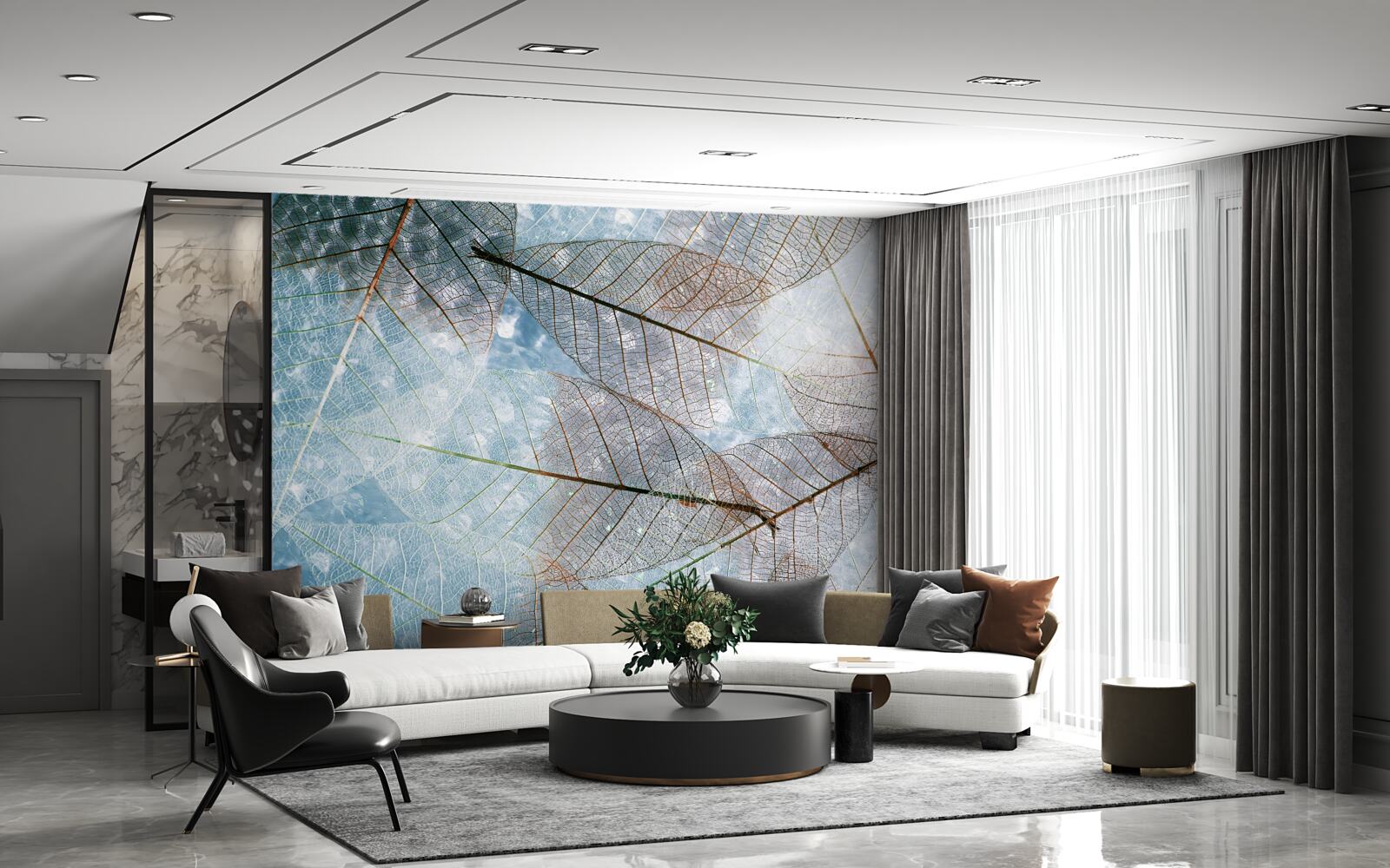 Papier peint feuilles transparentes contre le ciel