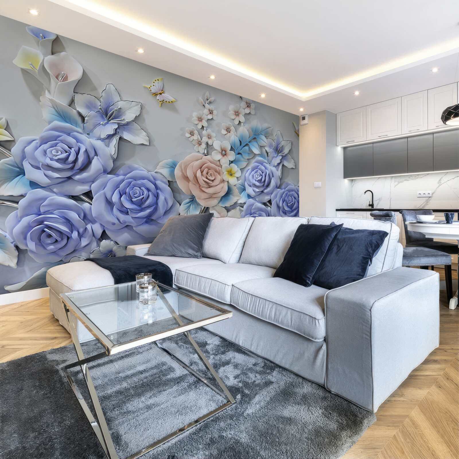 Papier peint les lys et les roses deviennent la piste de vol des papillons