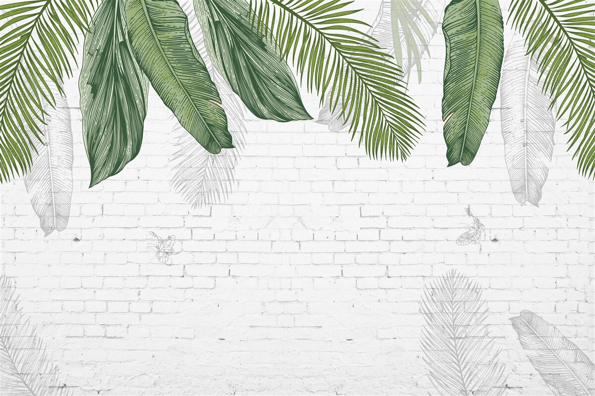 Papier peint la brique est entièrement recouverte de feuilles vertes