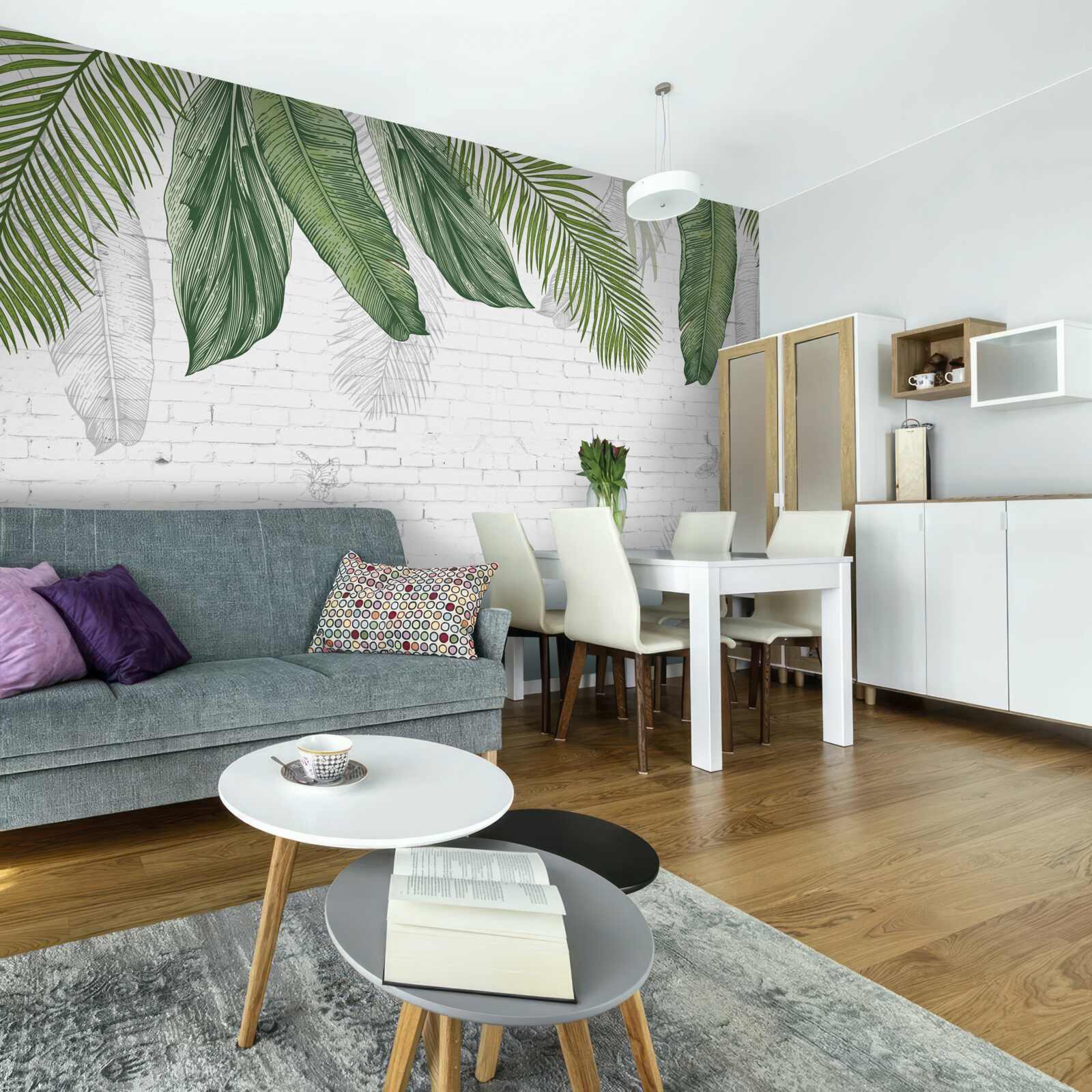 Papier peint la brique est entièrement recouverte de feuilles vertes