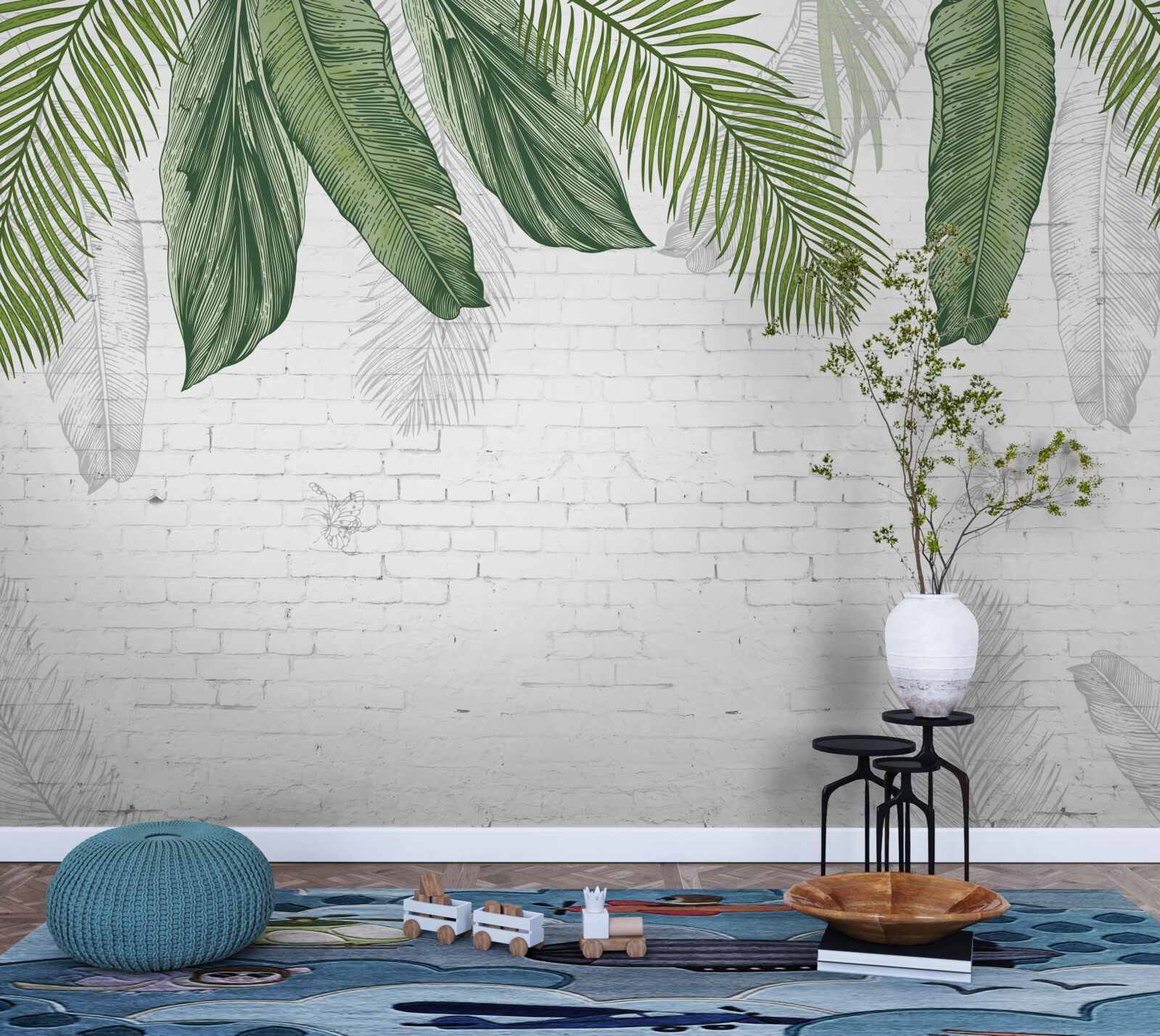 Papier peint la brique est entièrement recouverte de feuilles vertes