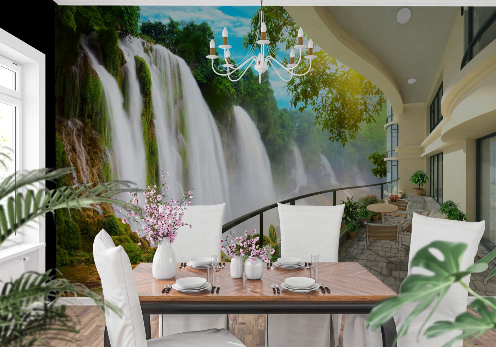 Papier peint magnifique terrasse avec vue panoramique sur la cascade