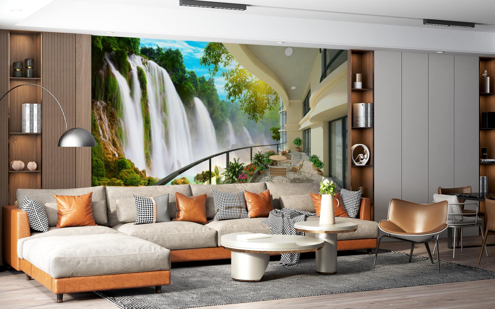 Papier peint magnifique terrasse avec vue panoramique sur la cascade