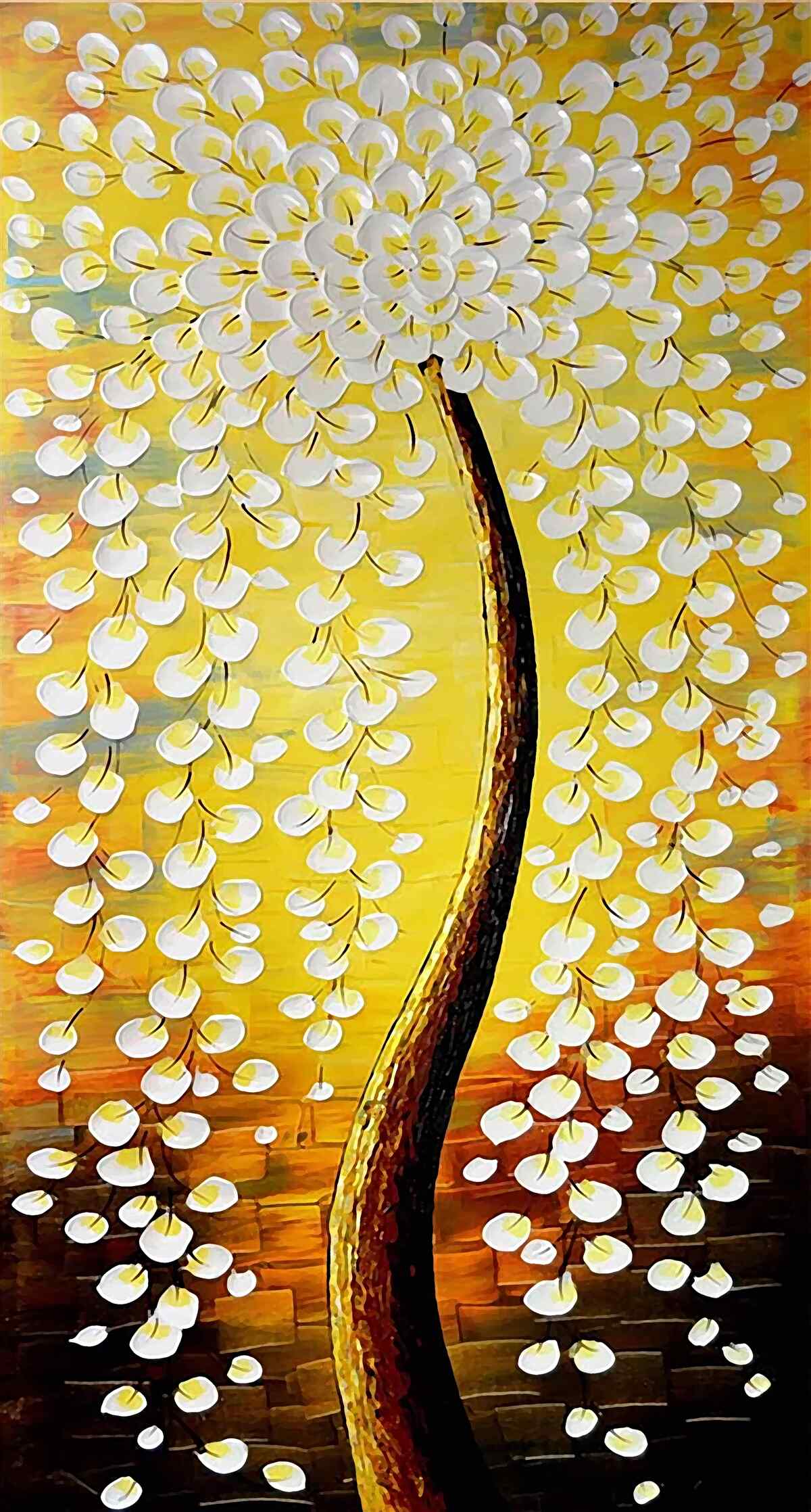 Papier peint peinture à l'huile représentant un arbre en fleurs