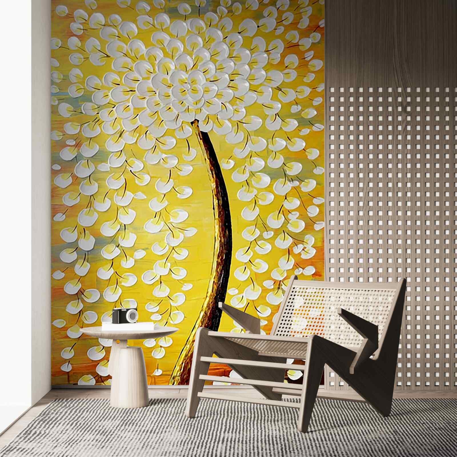 Papier peint peinture à l'huile représentant un arbre en fleurs