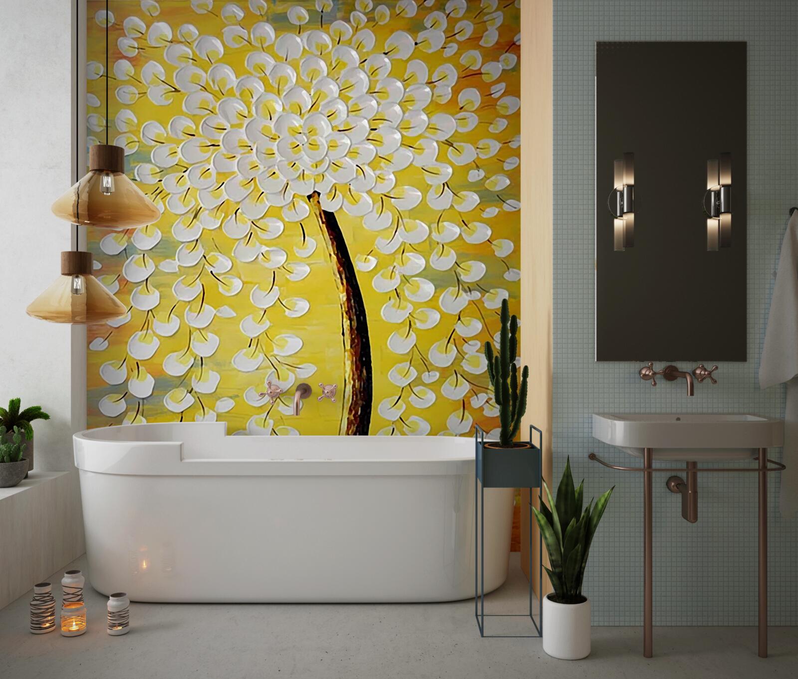 Papier peint peinture à l'huile représentant un arbre en fleurs