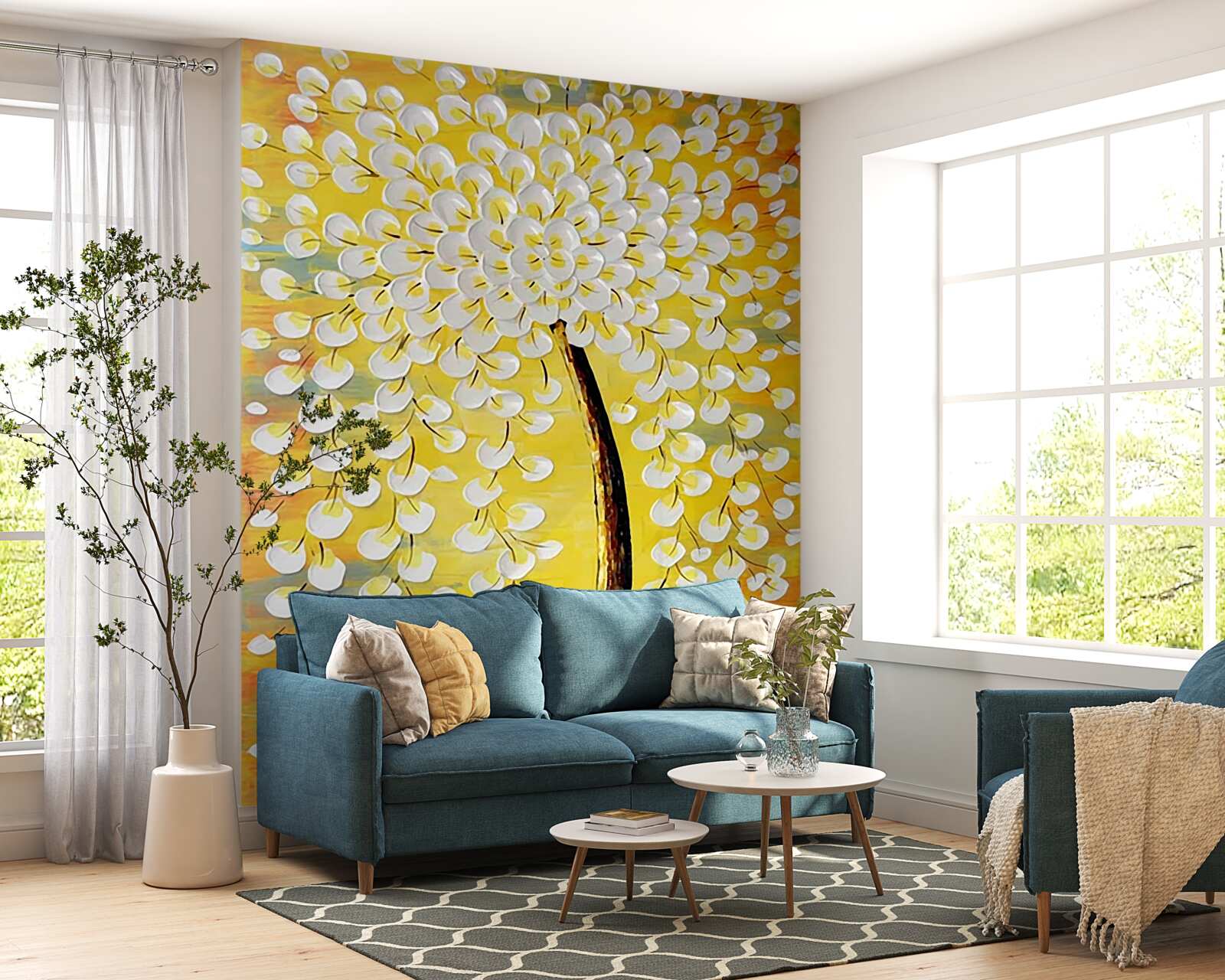 Papier peint peinture à l'huile représentant un arbre en fleurs