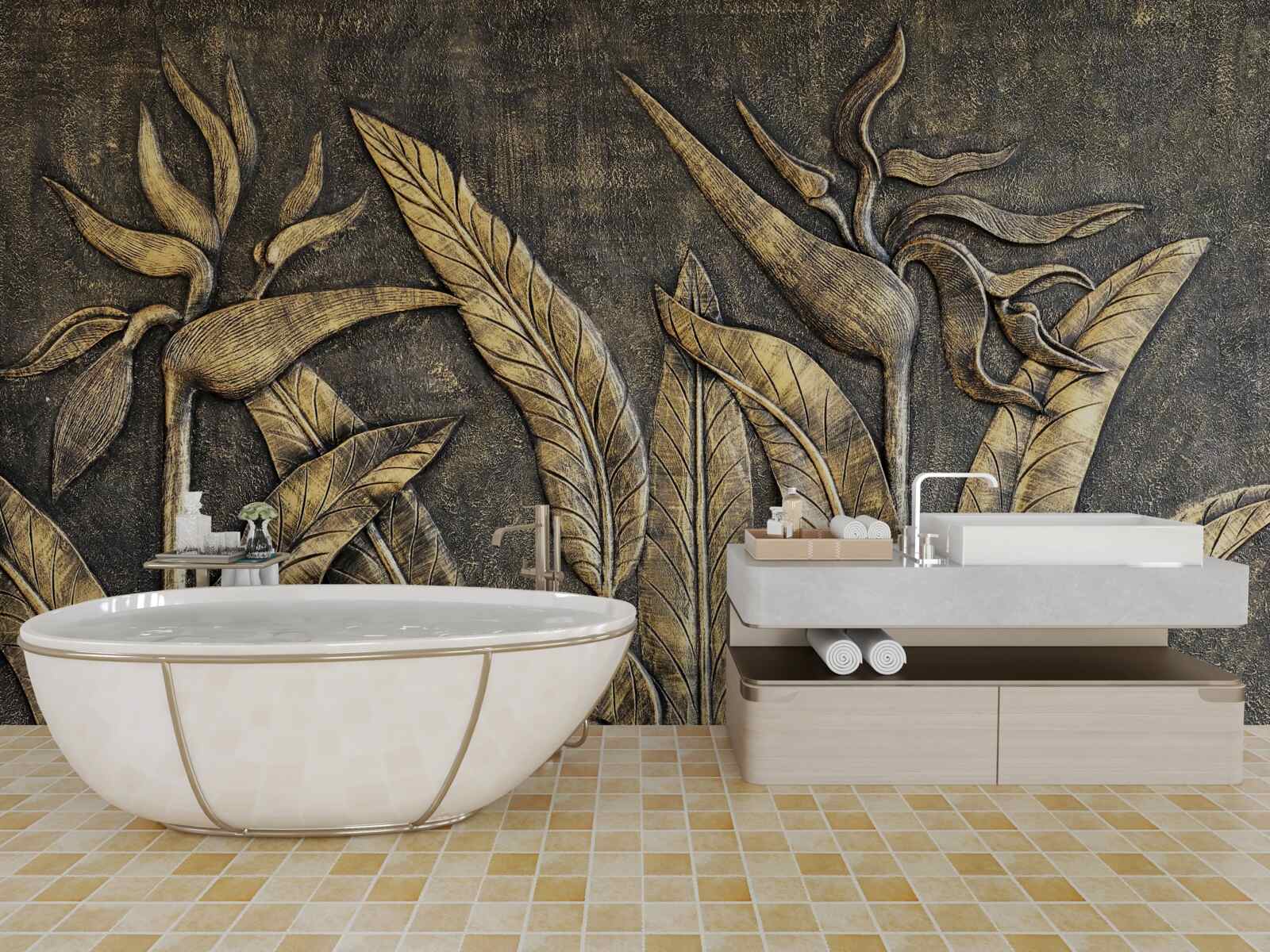 Papier peint Textures de la flore tropicale dans les tons bruns