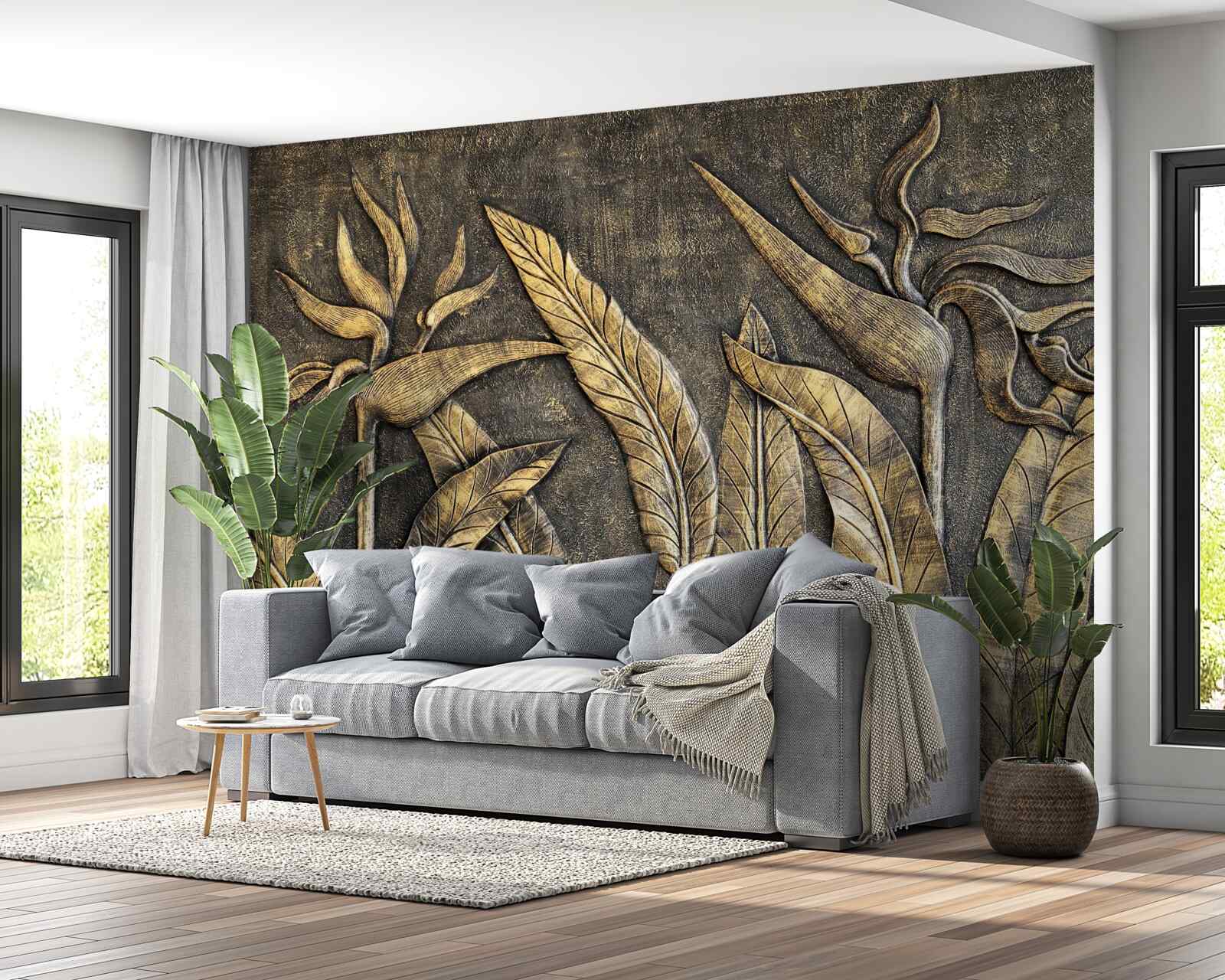 Papier peint Textures de la flore tropicale dans les tons bruns