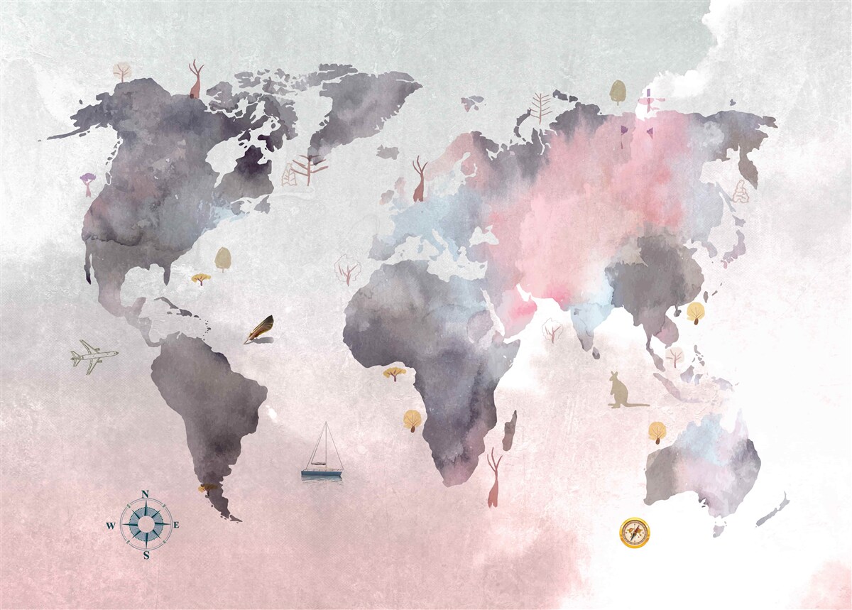 Papier peint carte du monde réalisée à l'aquarelle
