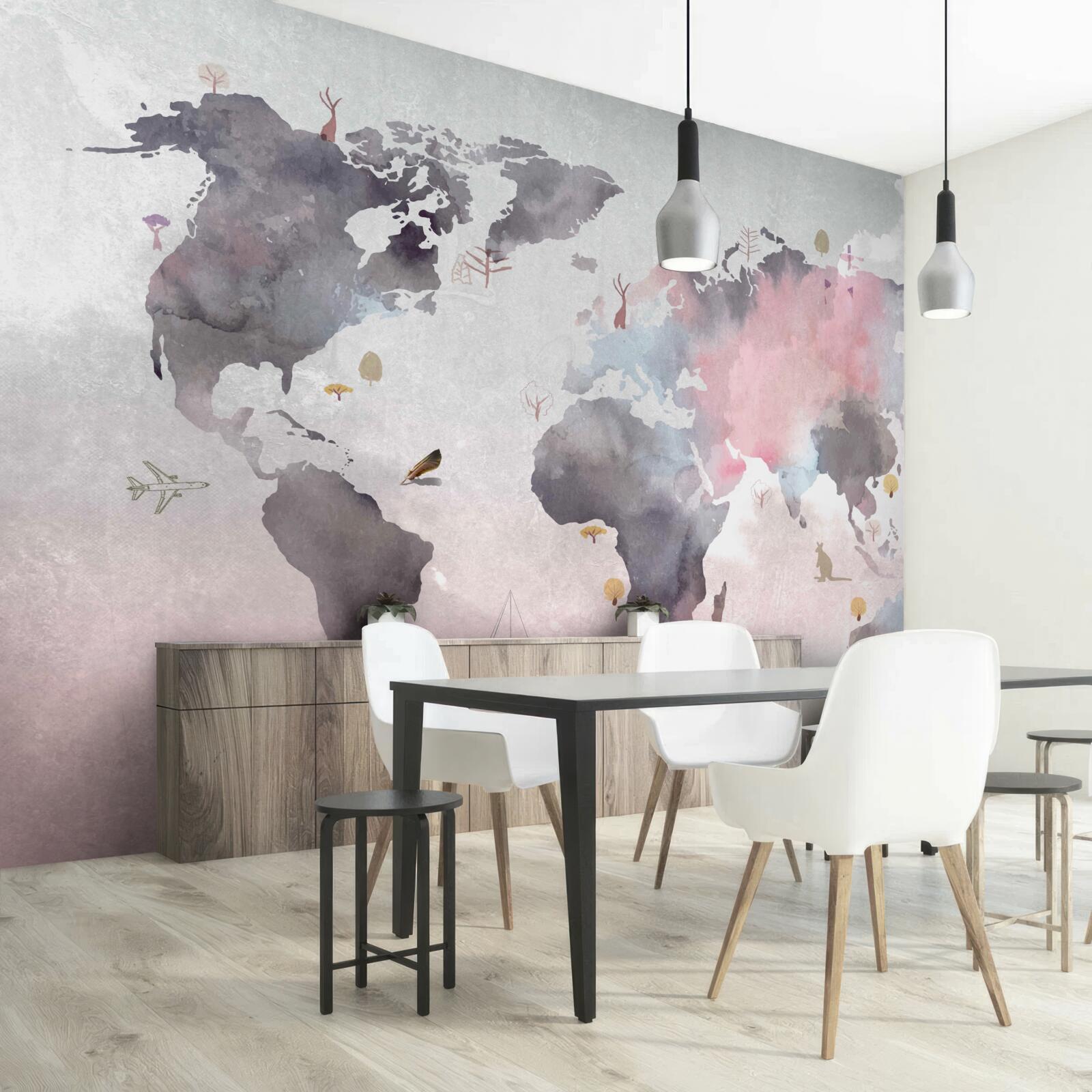 Papier peint carte du monde réalisée à l'aquarelle