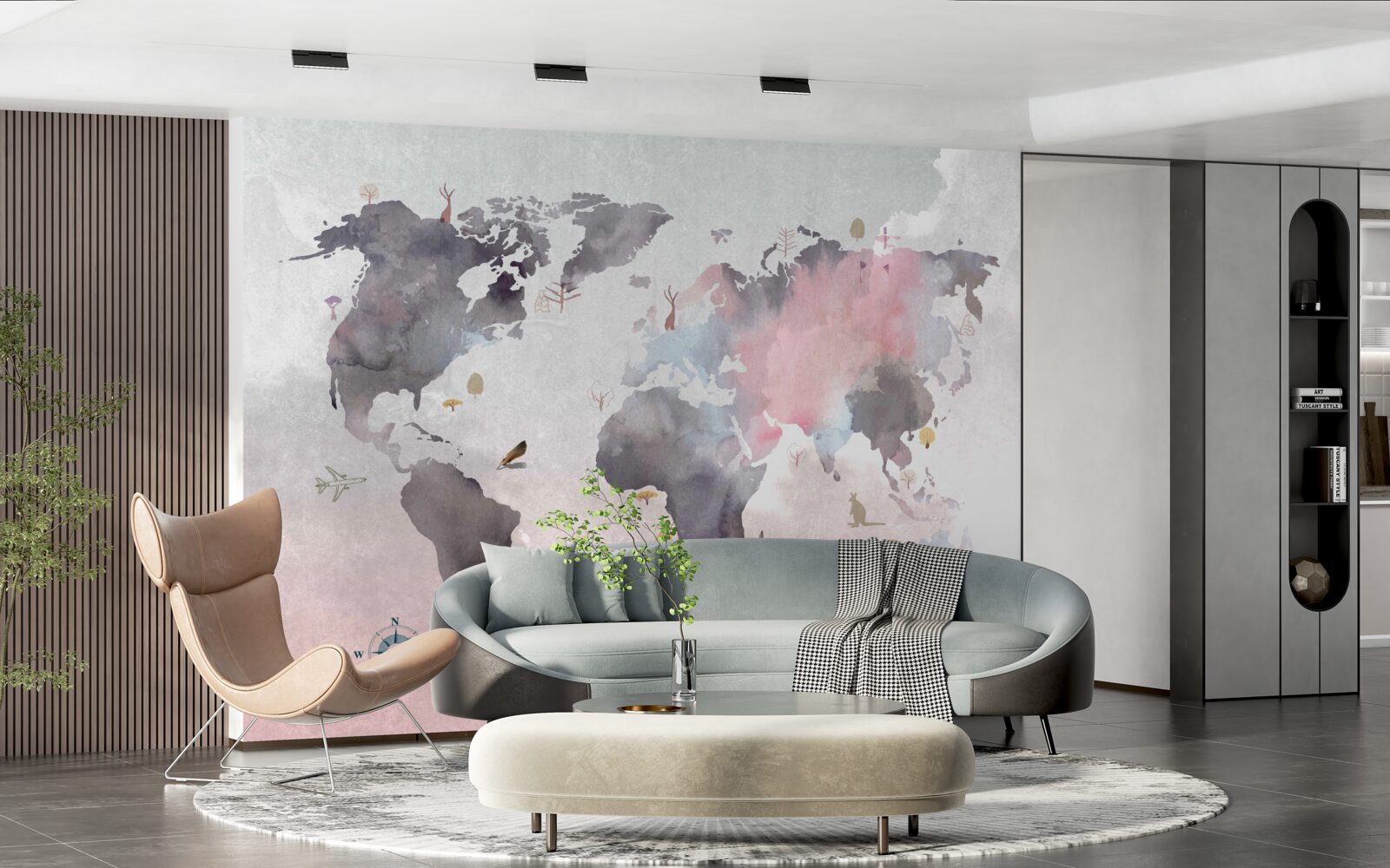 Papier peint carte du monde réalisée à l'aquarelle