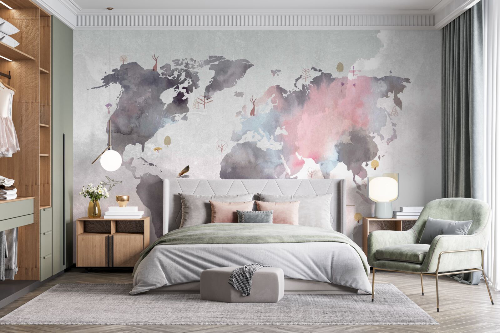 Papier peint carte du monde réalisée à l'aquarelle