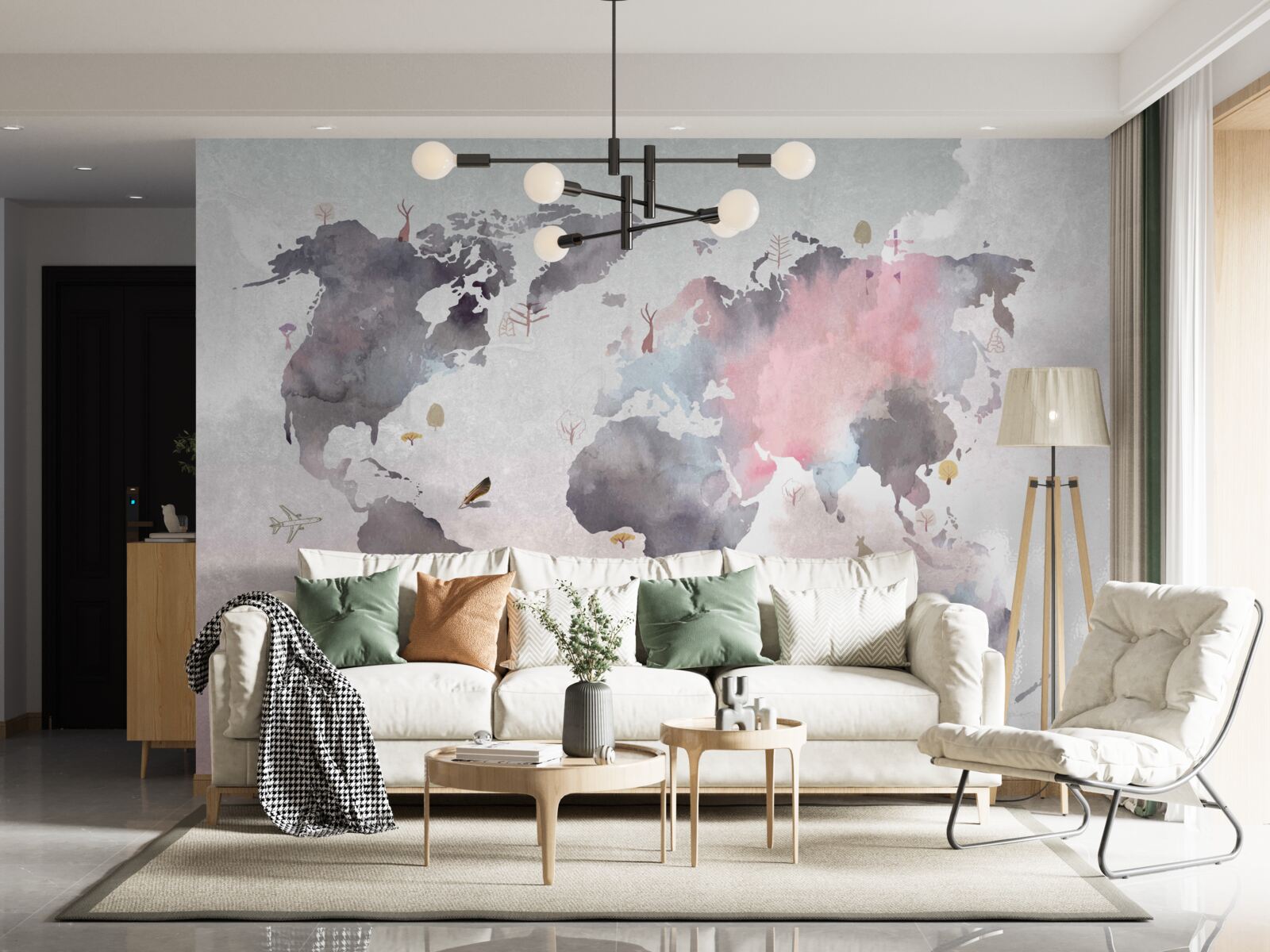 Papier peint carte du monde réalisée à l'aquarelle