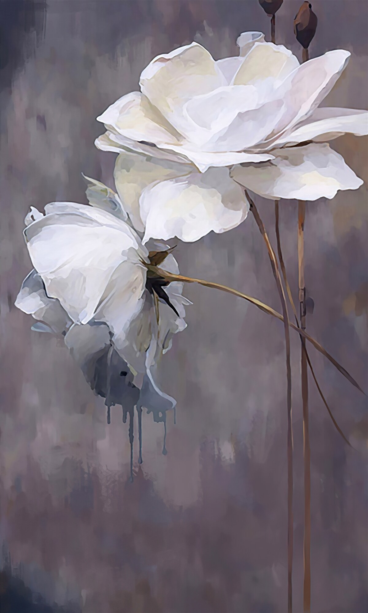 Papier peint deux grandes fleurs blanches