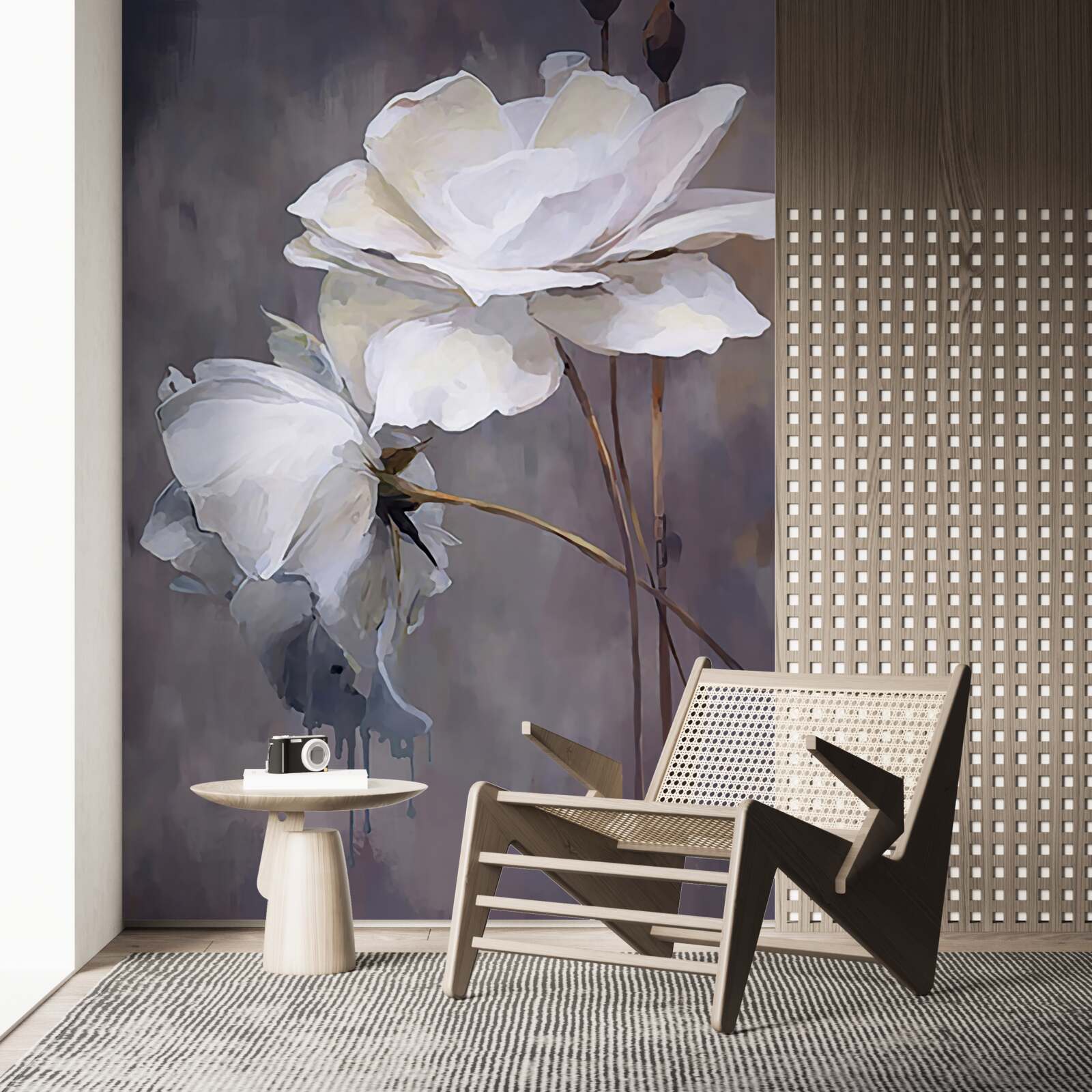 Papier peint deux grandes fleurs blanches