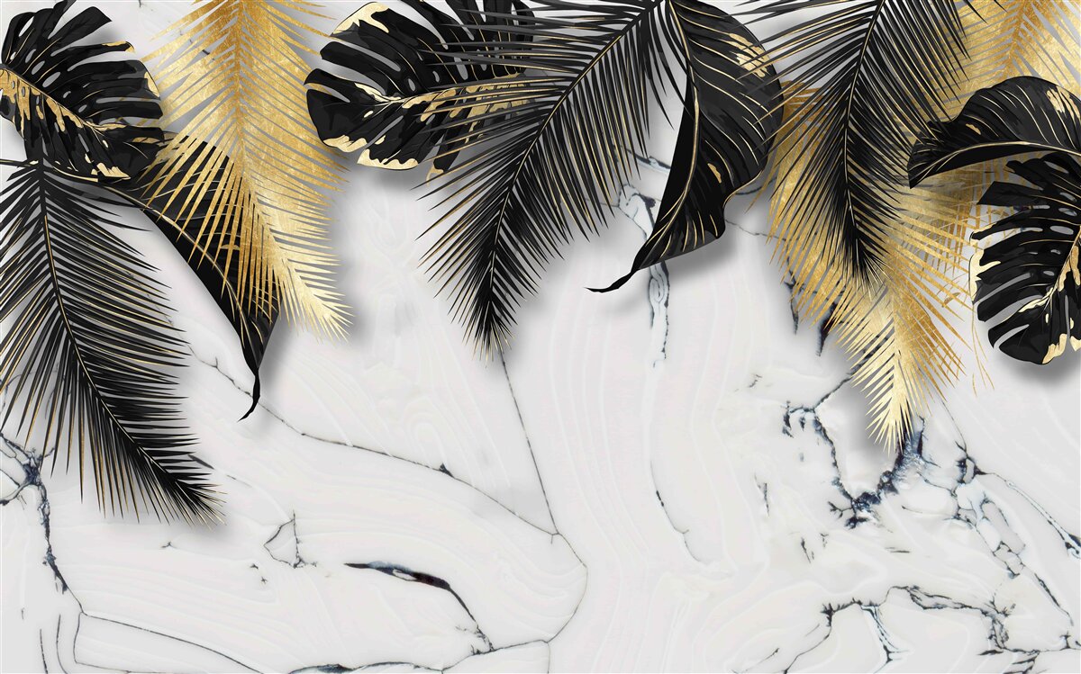 Papier peint le marbre est parsemé de feuilles brunes et noires