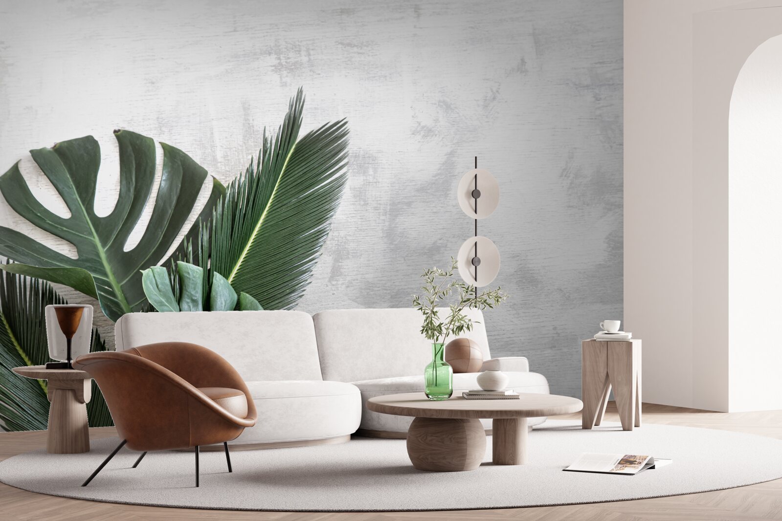 Papier peint le fond gris fait ressortir le vert des fougères