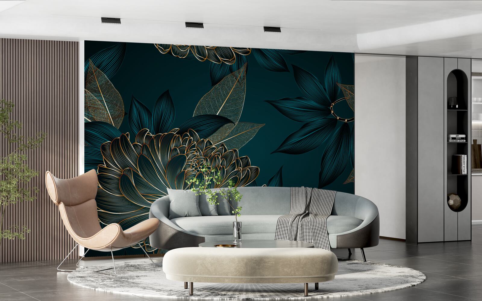 Papier peint pissenlit et feuille d'or