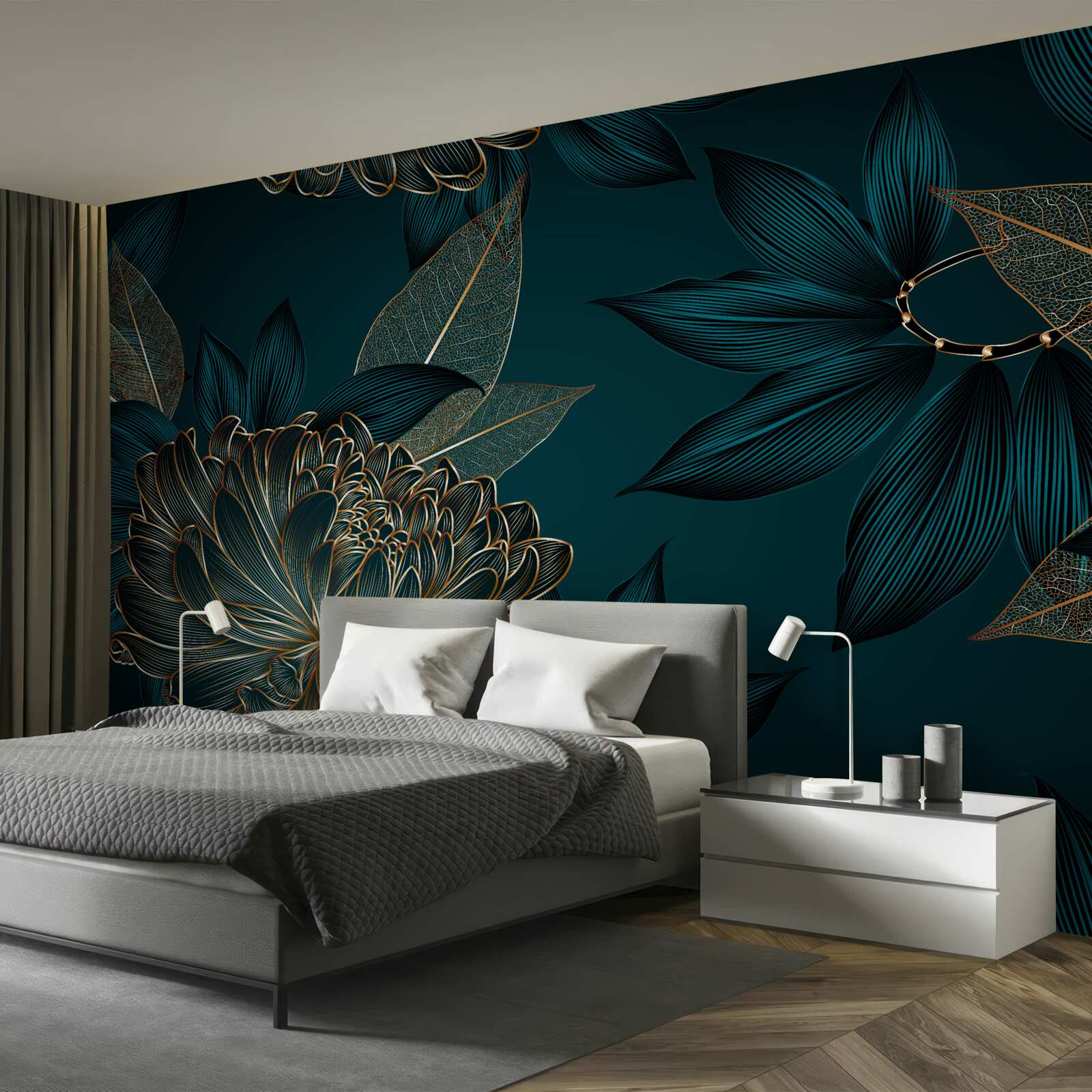 Papier peint pissenlit et feuille d'or