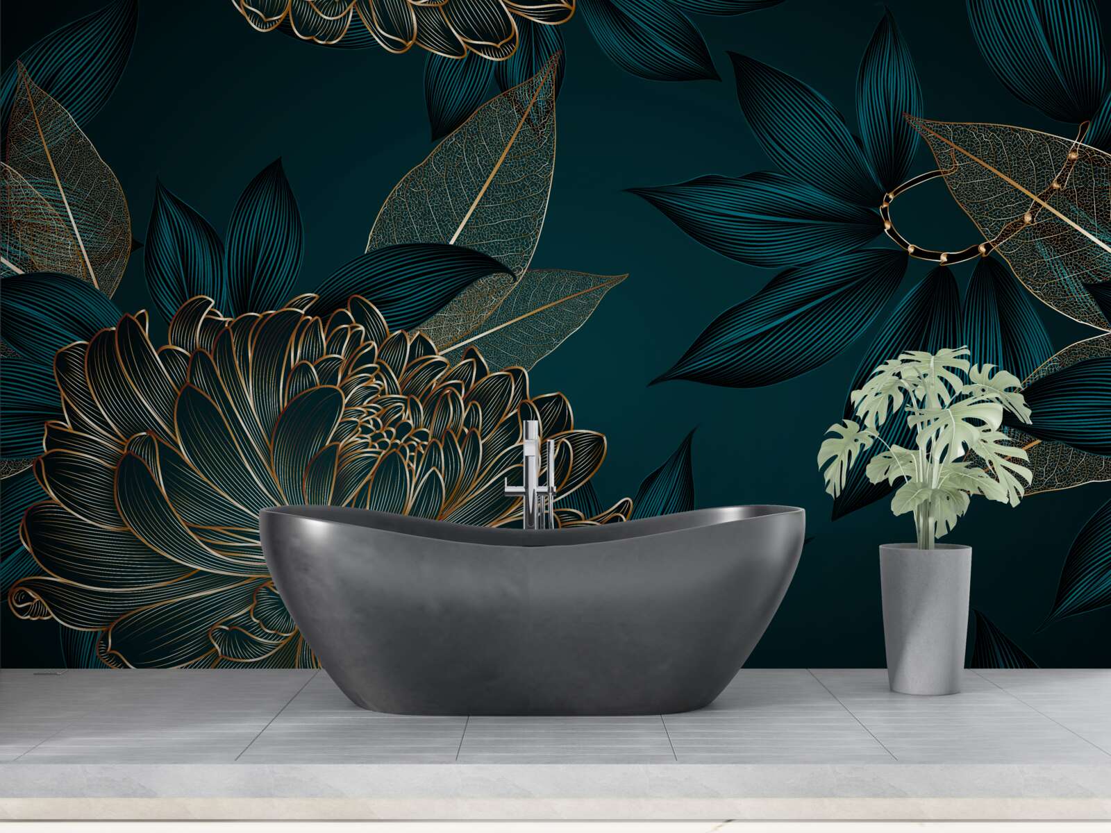 Papier peint pissenlit et feuille d'or