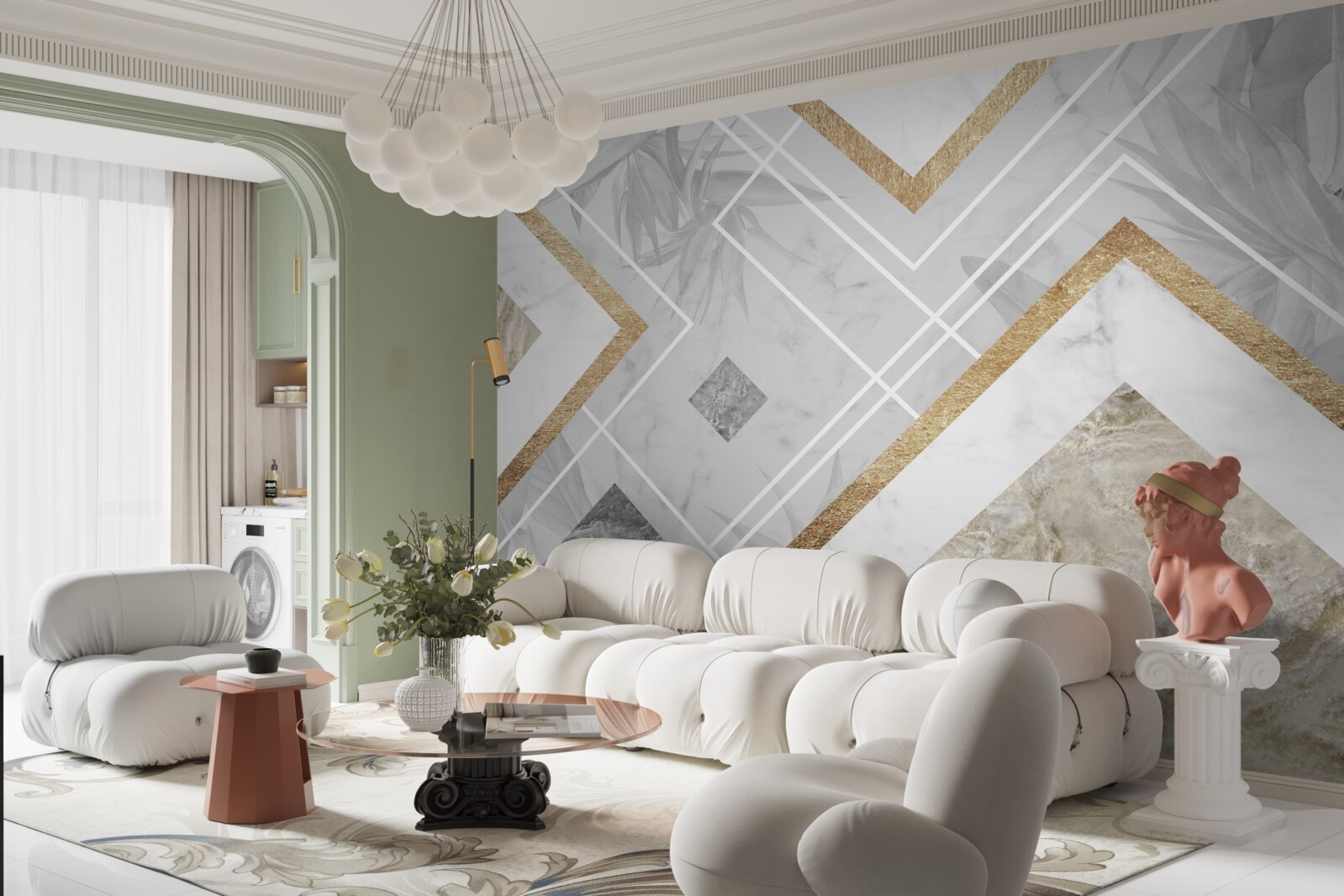 Papier peint lignes rectangulaires sur marbre