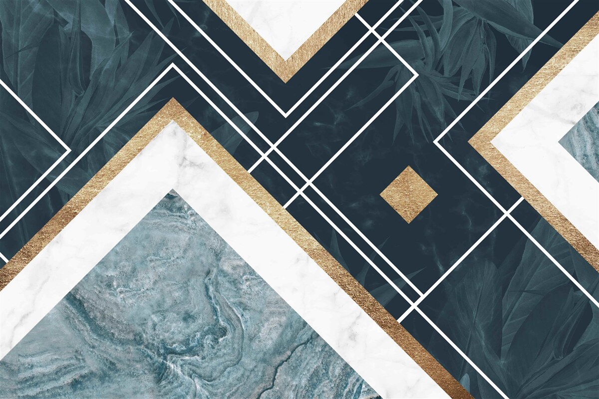 Papier peint mosaïque bleue avec éléments blancs