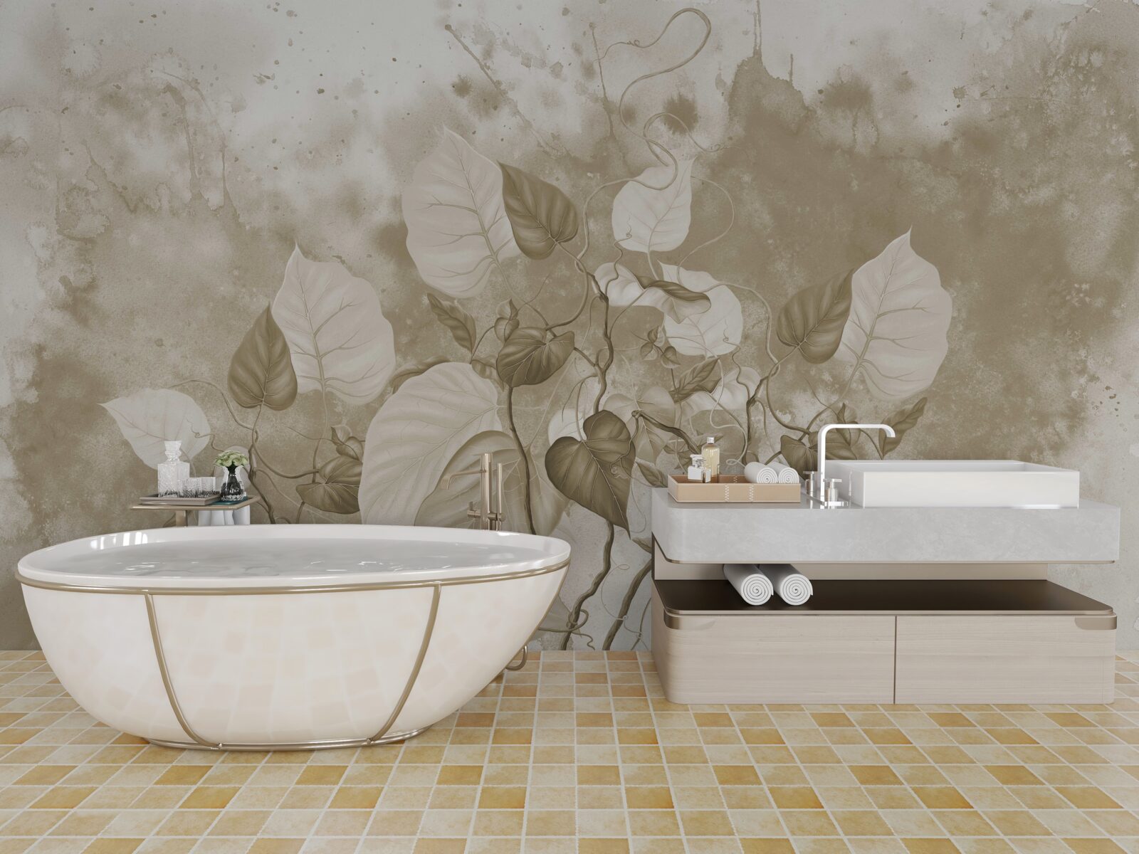 Papier peint le matin dans la prairie est enveloppé de brume