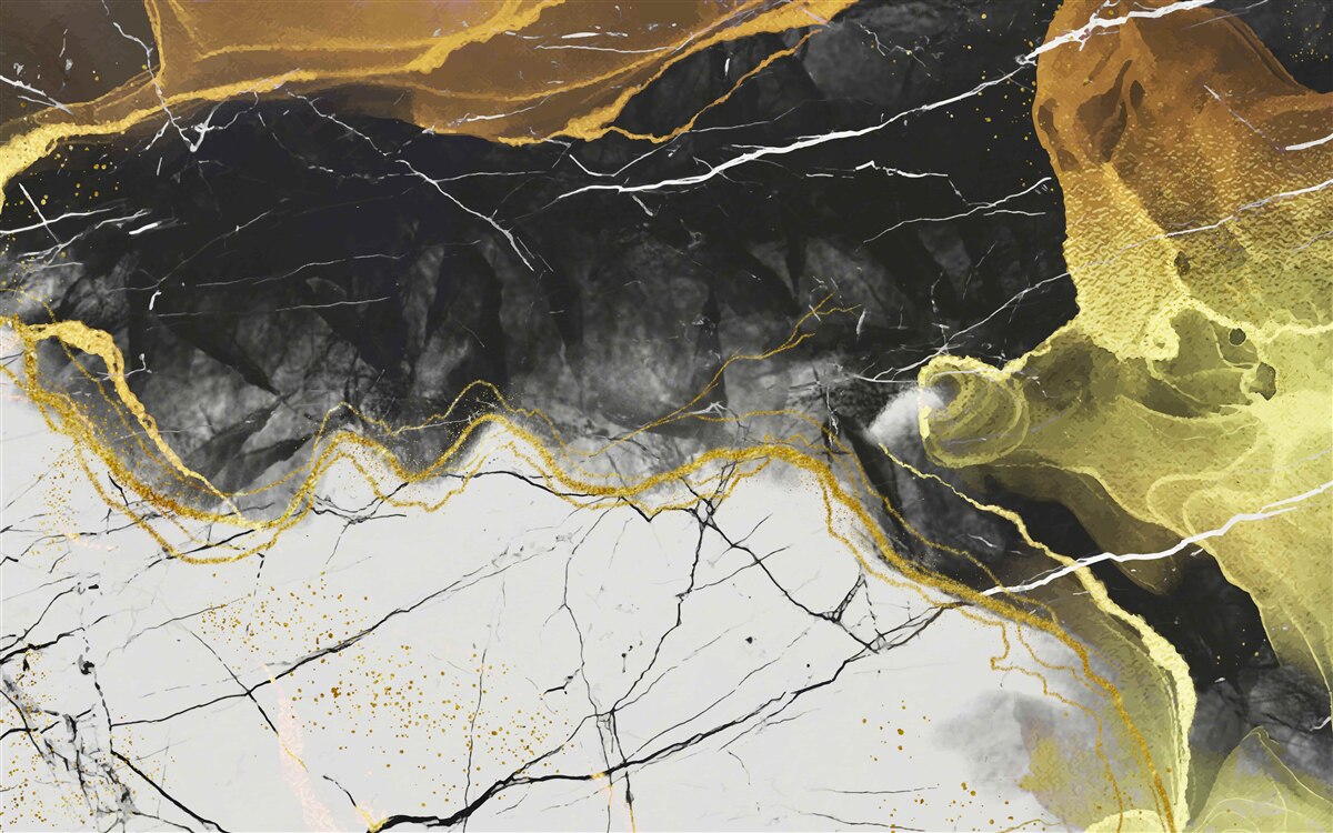 Papier peint marbre noir et blanc avec des tons dorés