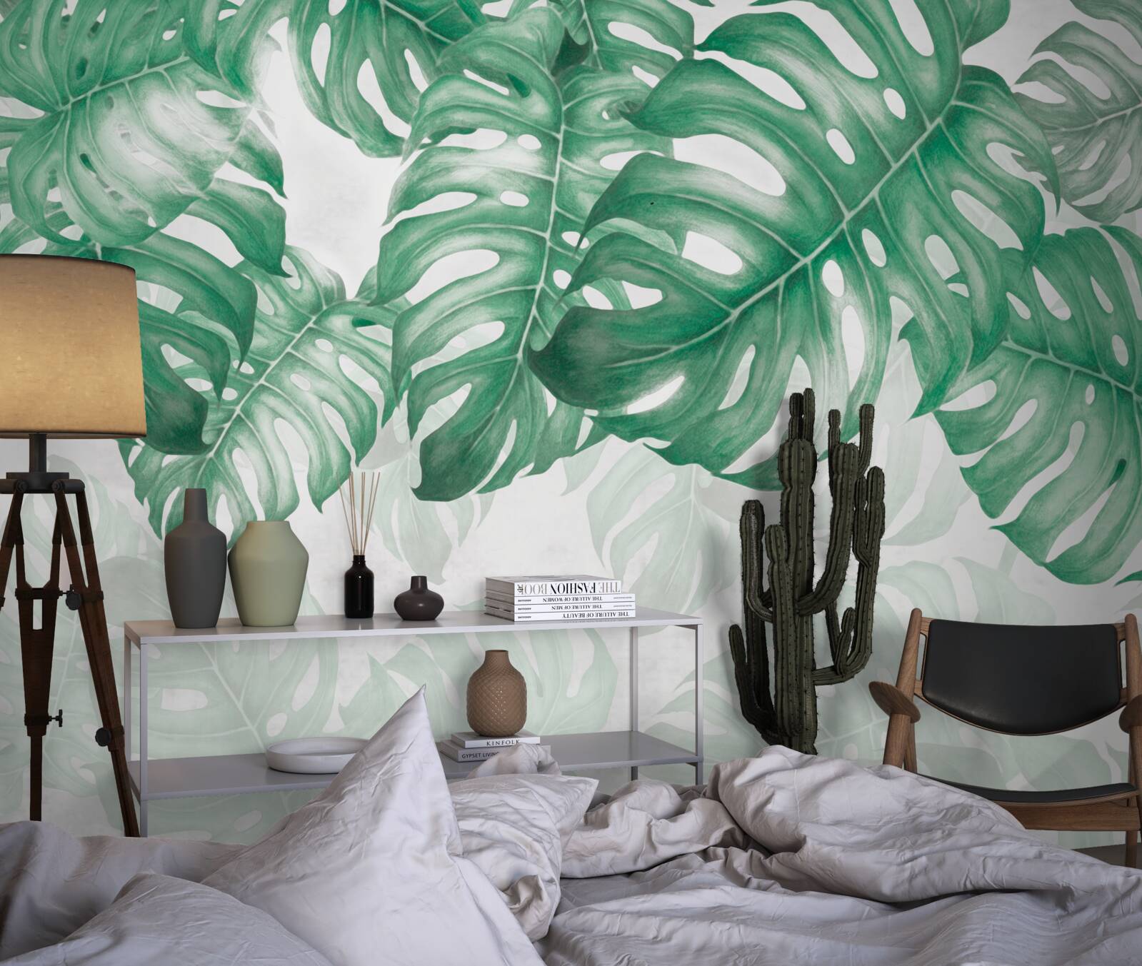 Papier peint feuilles de fougère sur fond clair