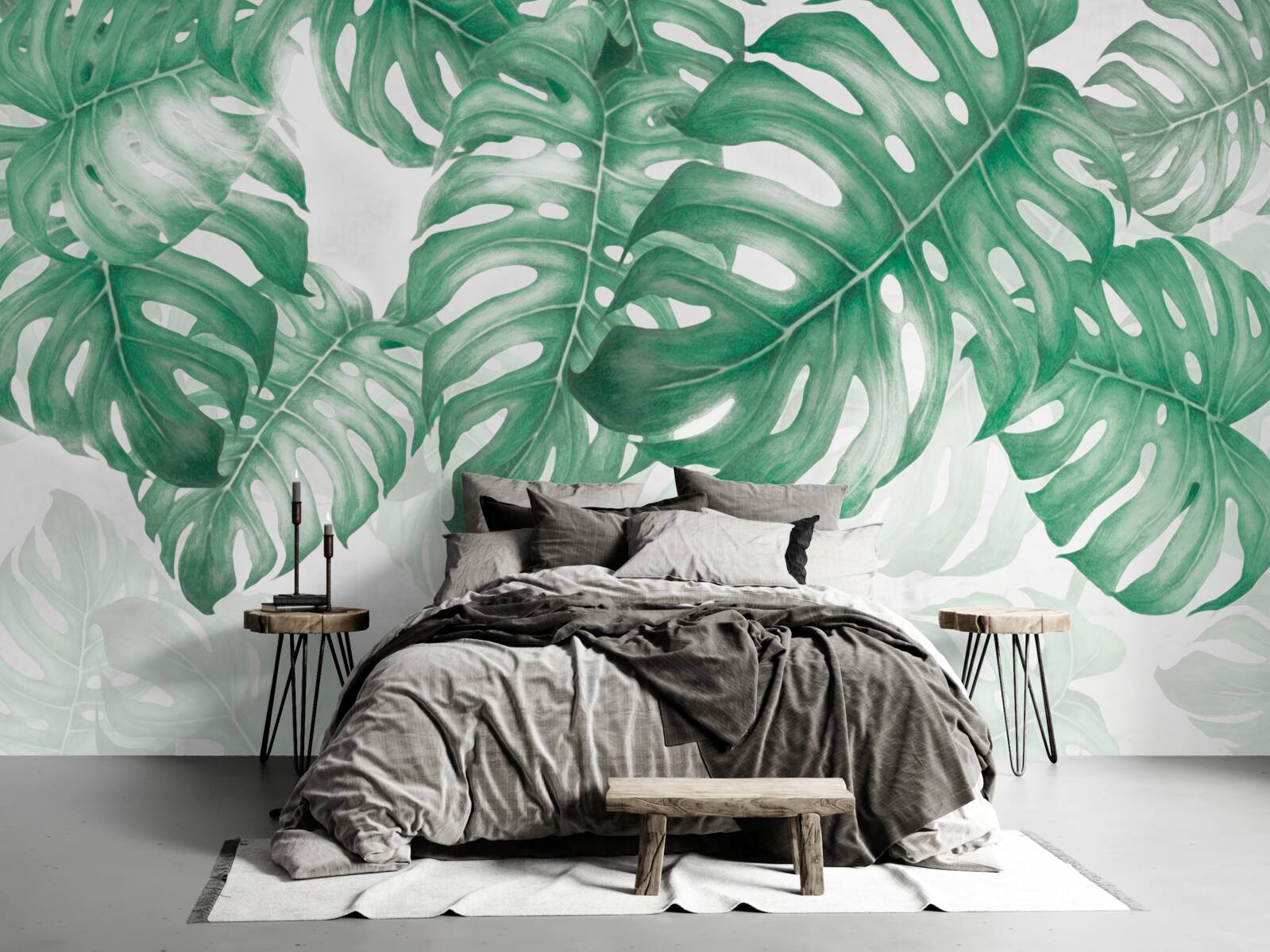 Papier peint feuilles de fougère sur fond clair