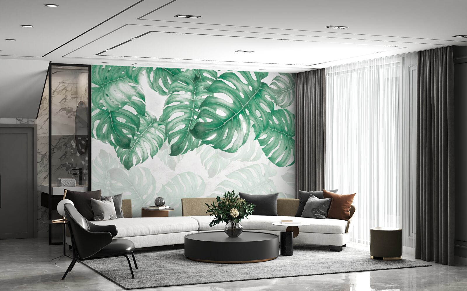 Papier peint feuilles de fougère sur fond clair