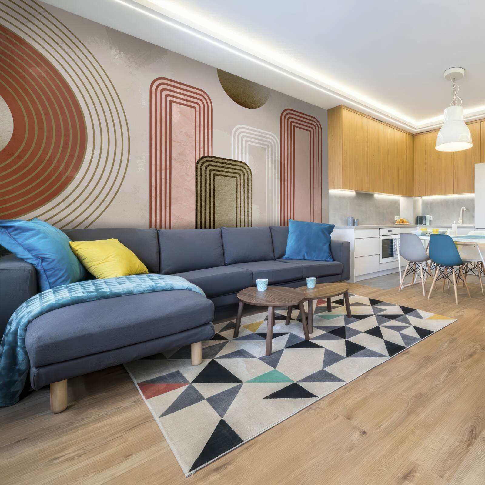 Papier peint les lignes sont rectangulaires, peintes dans des tons pastel doux