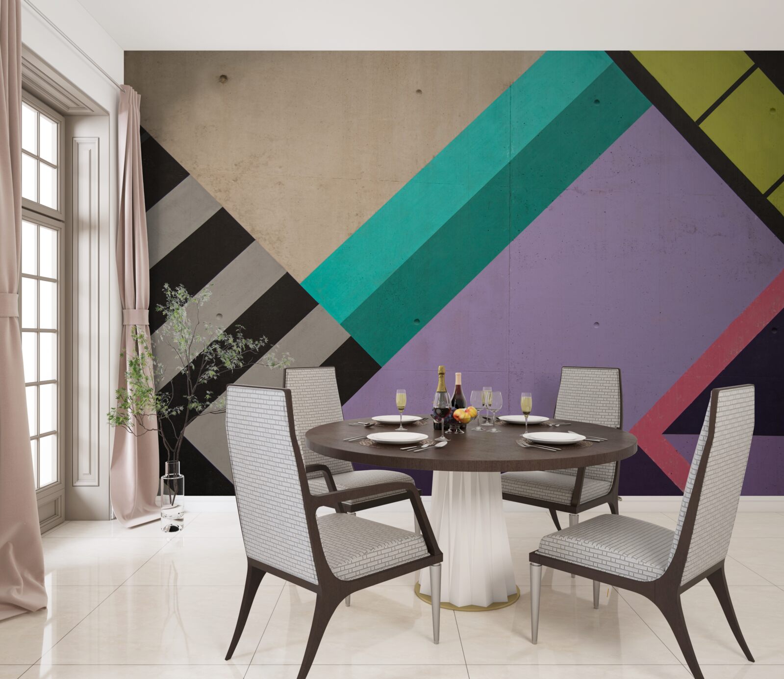 Papier peint des rectangles de couleur sont affichés dans le miroir