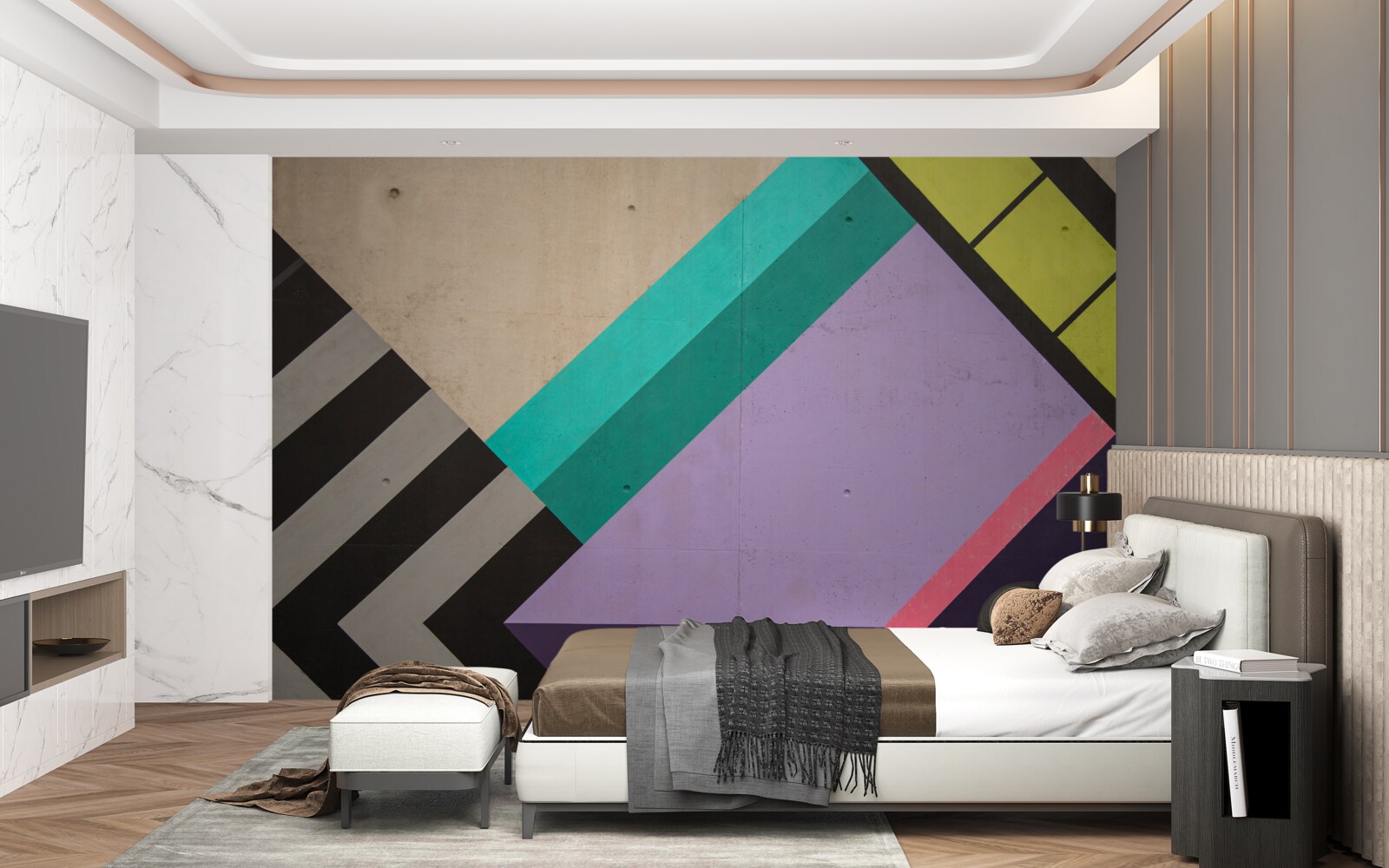 Papier peint des rectangles de couleur sont affichés dans le miroir