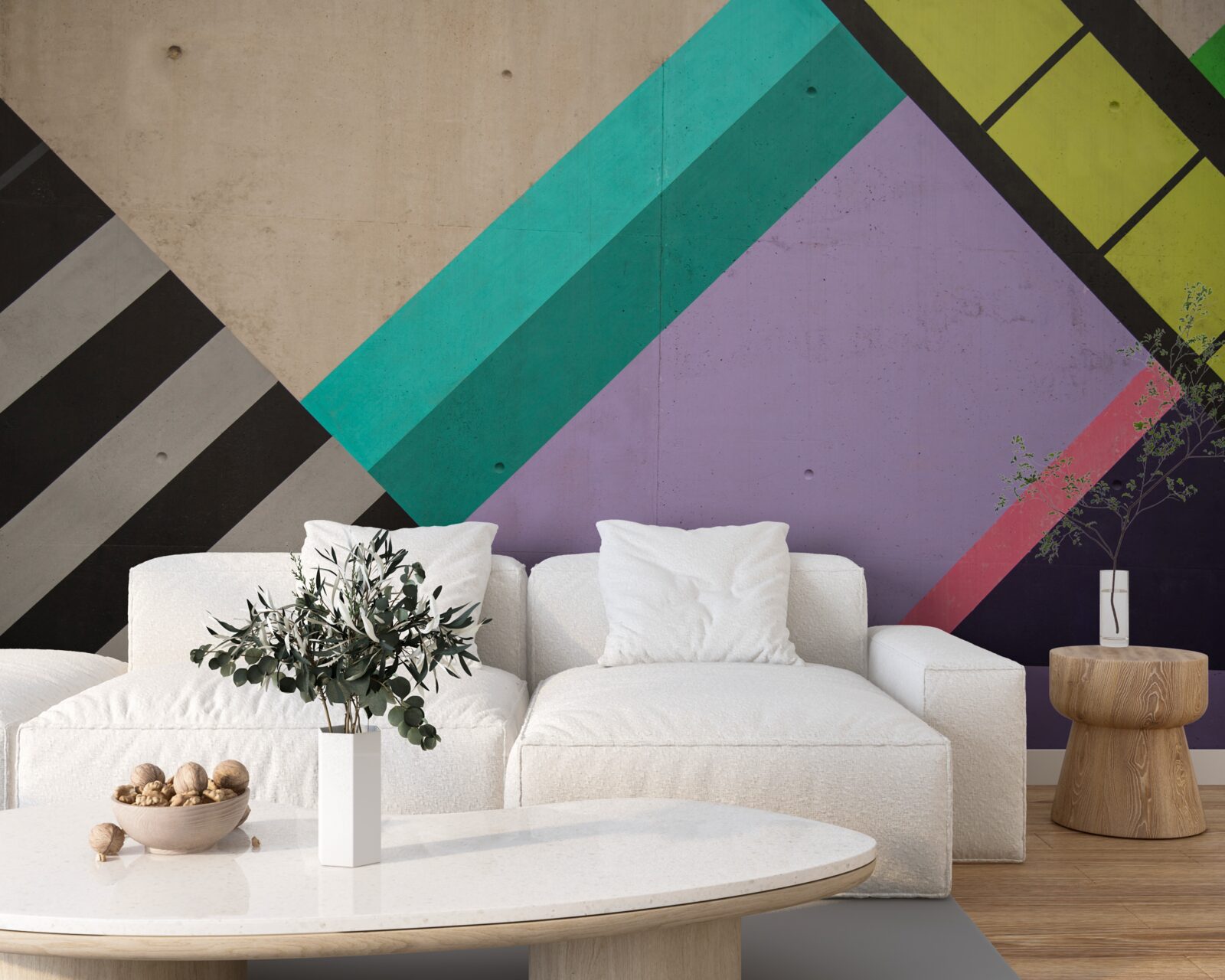 Papier peint des rectangles de couleur sont affichés dans le miroir