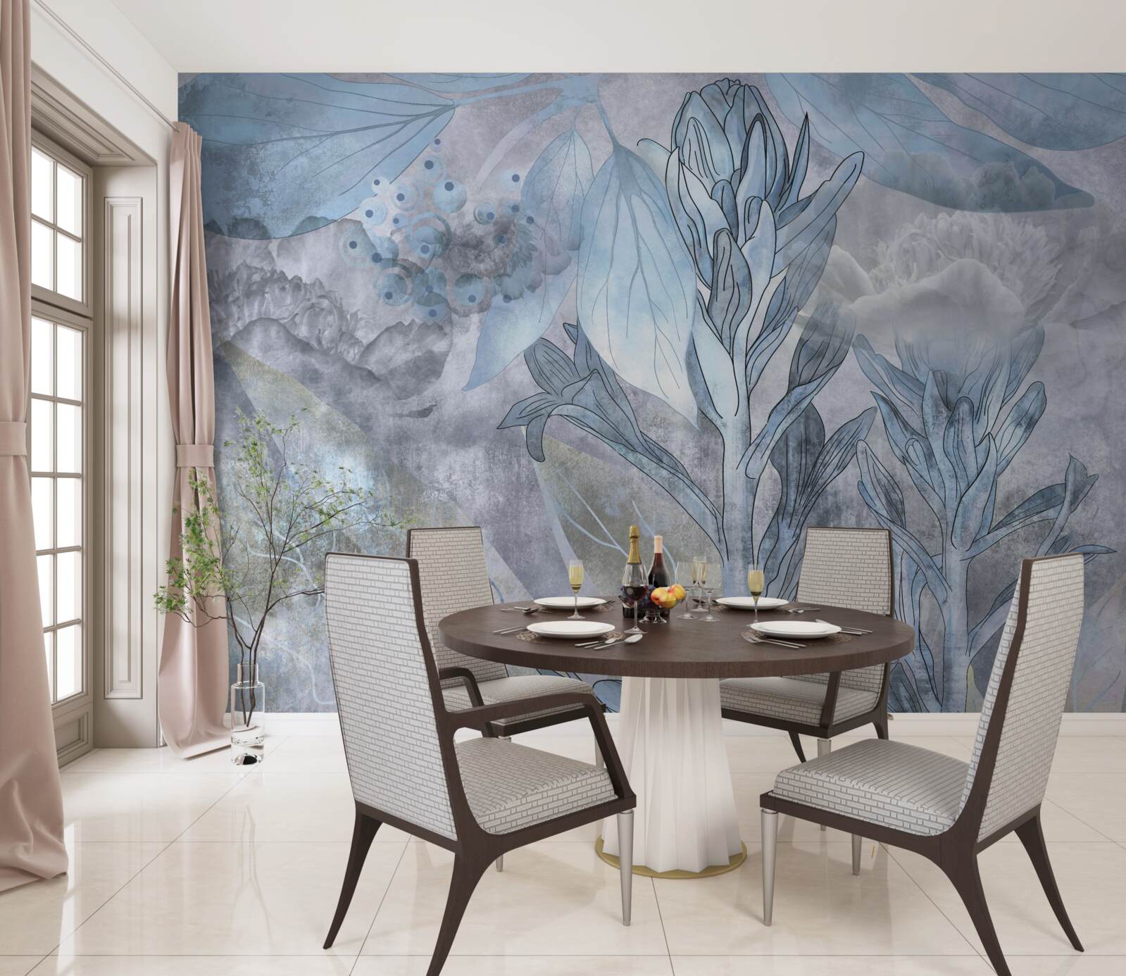 Papier peint bourgeons entre les feuilles à l'aube