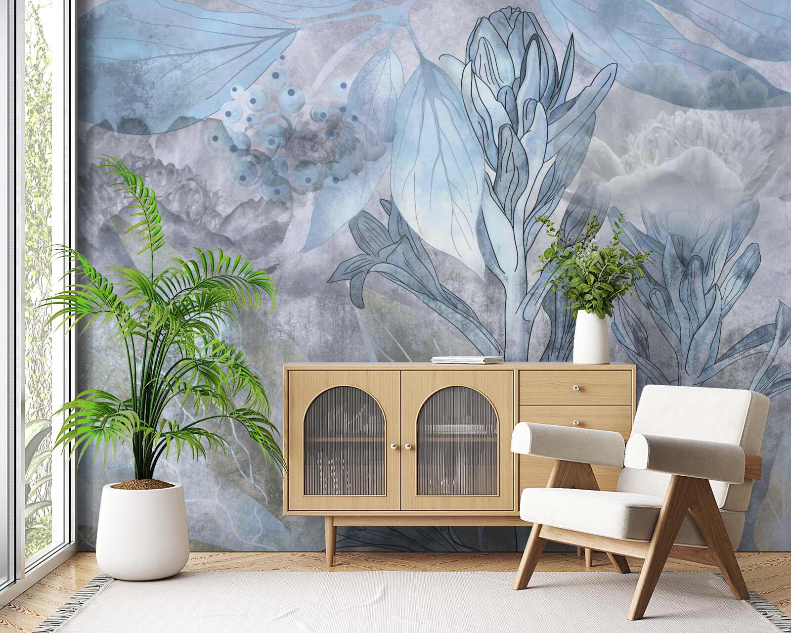 Papier peint bourgeons entre les feuilles à l'aube