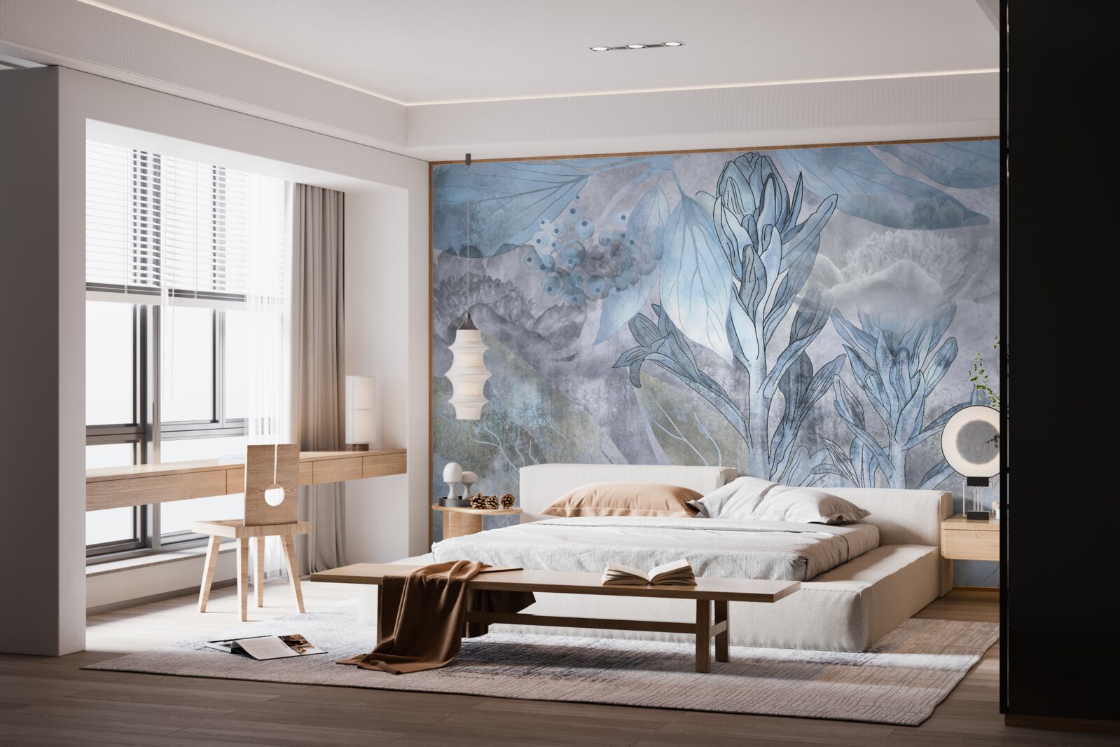 Papier peint bourgeons entre les feuilles à l'aube