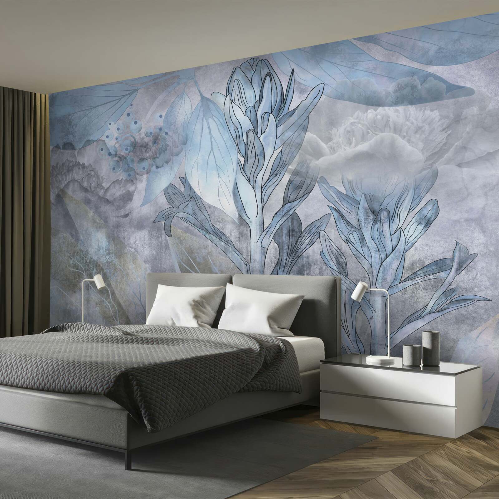 Papier peint bourgeons entre les feuilles à l'aube