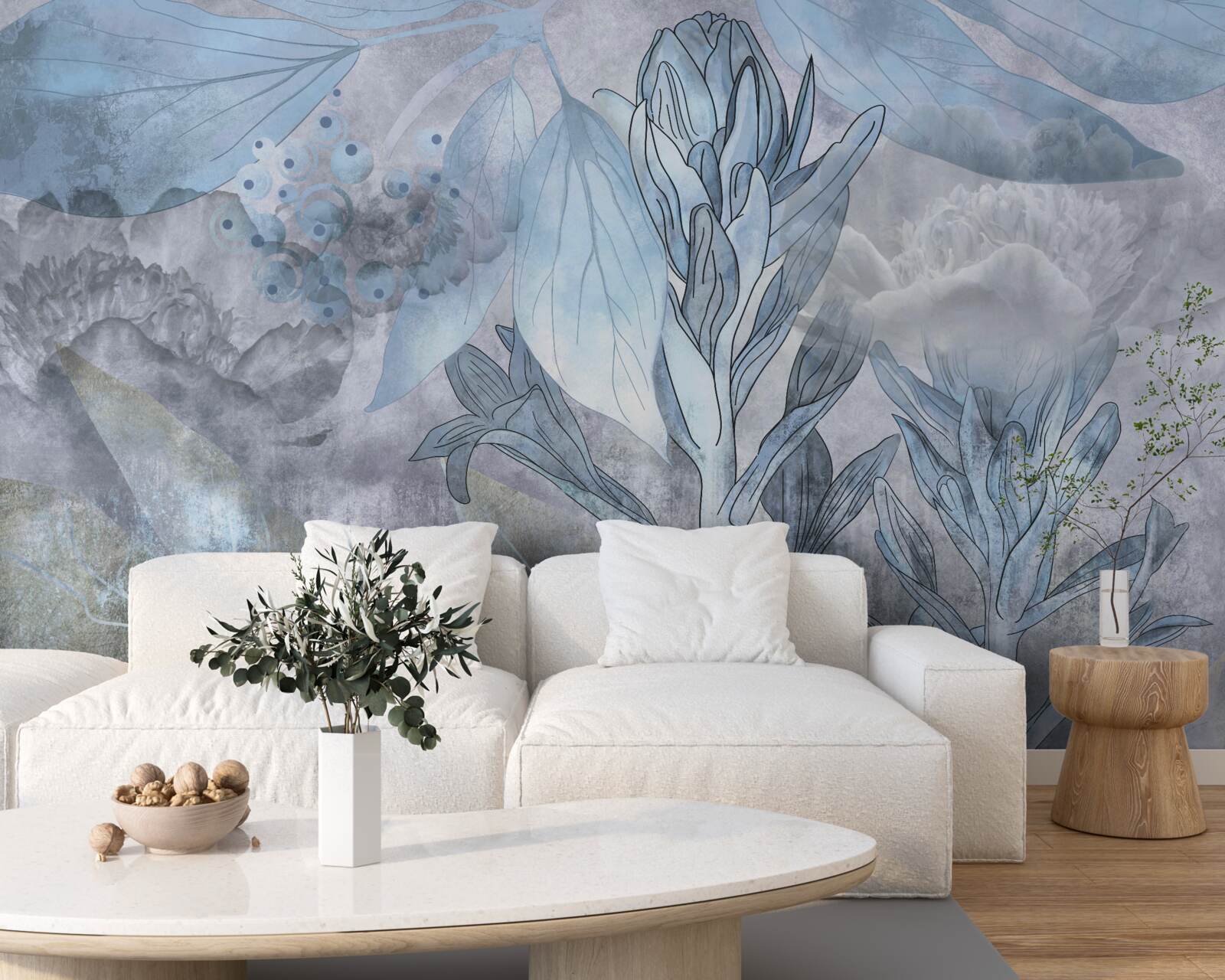 Papier peint bourgeons entre les feuilles à l'aube