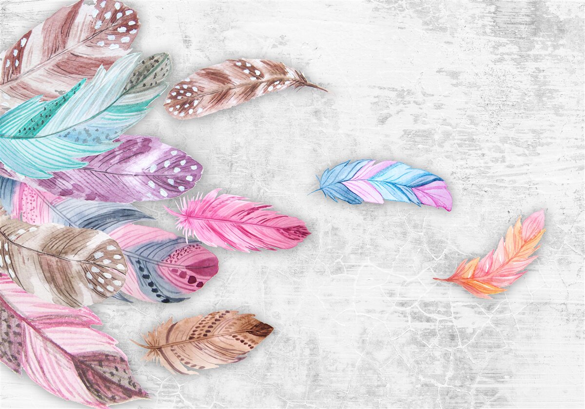 Papier peint plumes dans des tons clairs et doux