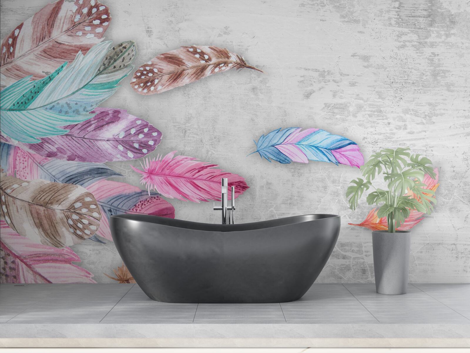 Papier peint plumes dans des tons clairs et doux