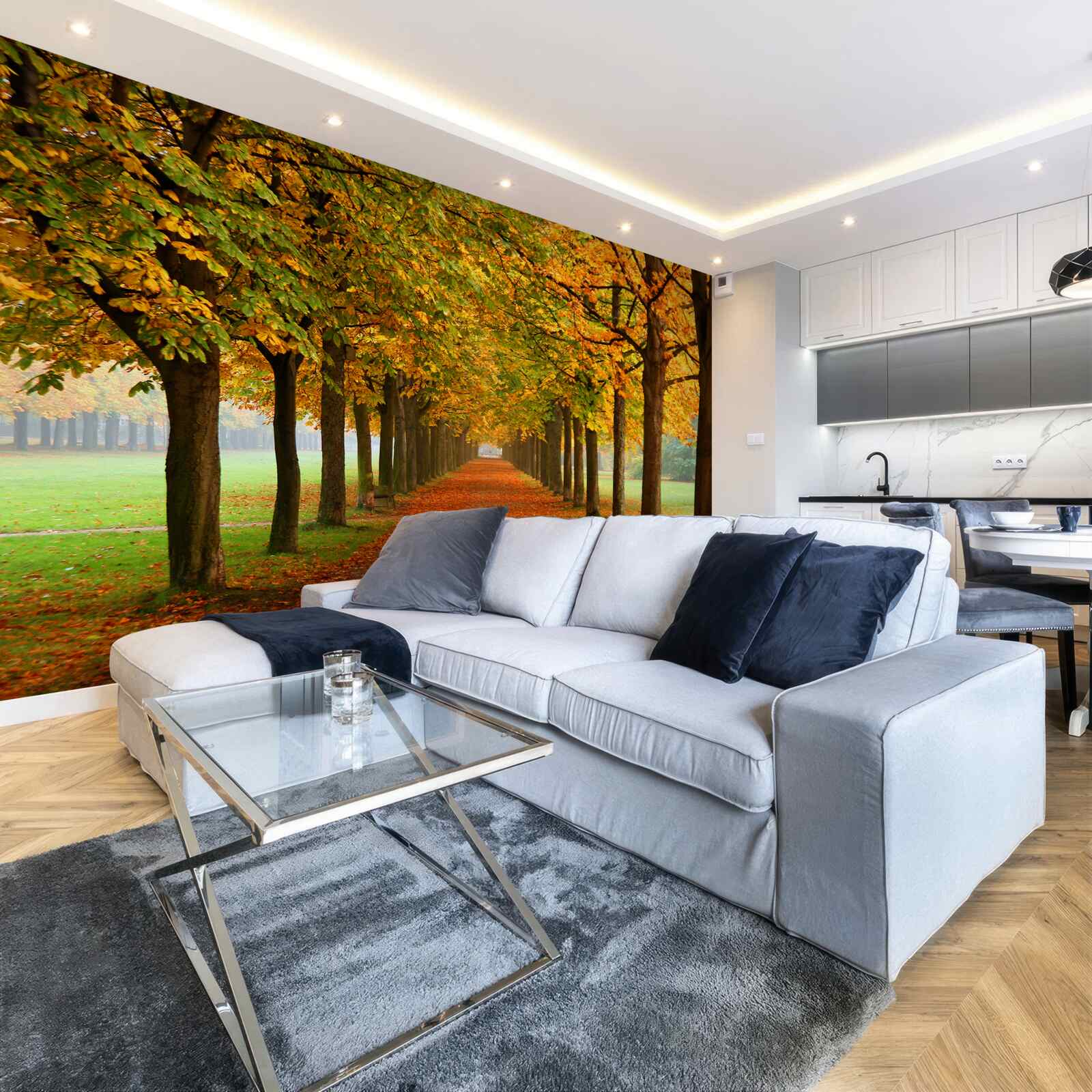 Papier peint chemin d'automne sans fin